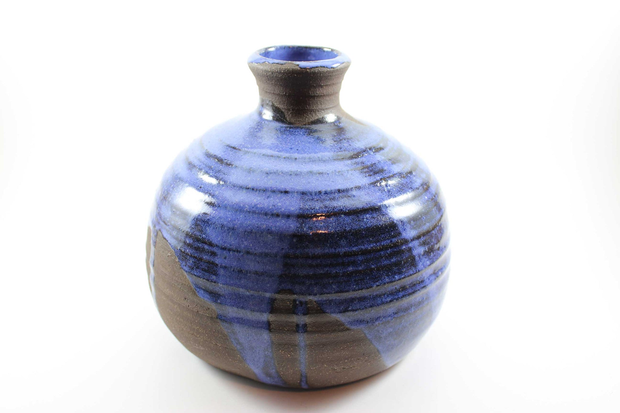Dubois, Belgium Stoneware Vase, Blue on Black Stoneware