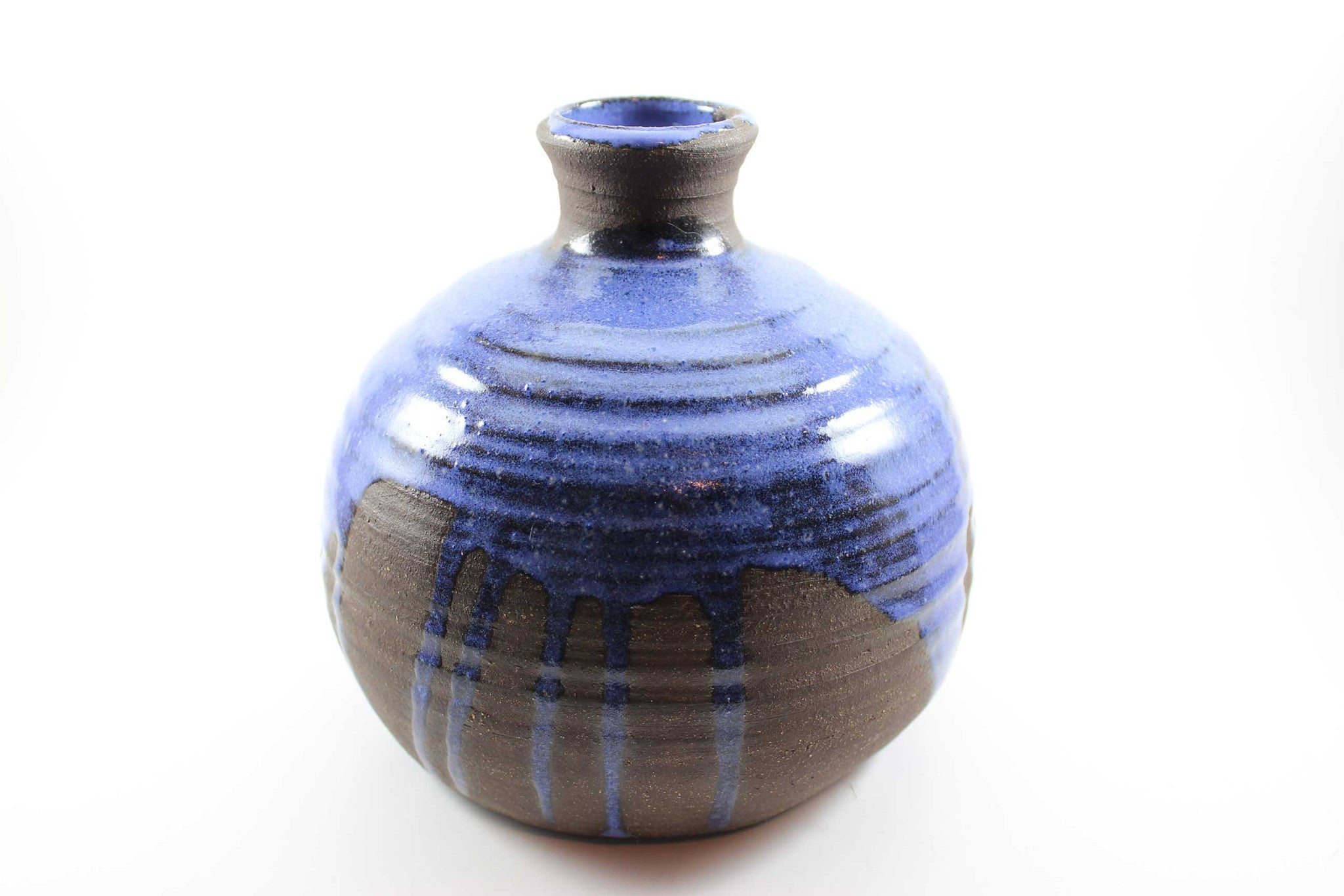 Dubois, Belgium Stoneware Vase, Blue on Black Stoneware
