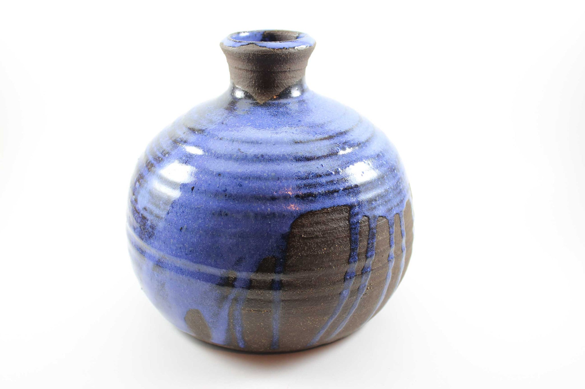 Dubois, Belgium Stoneware Vase, Blue on Black Stoneware