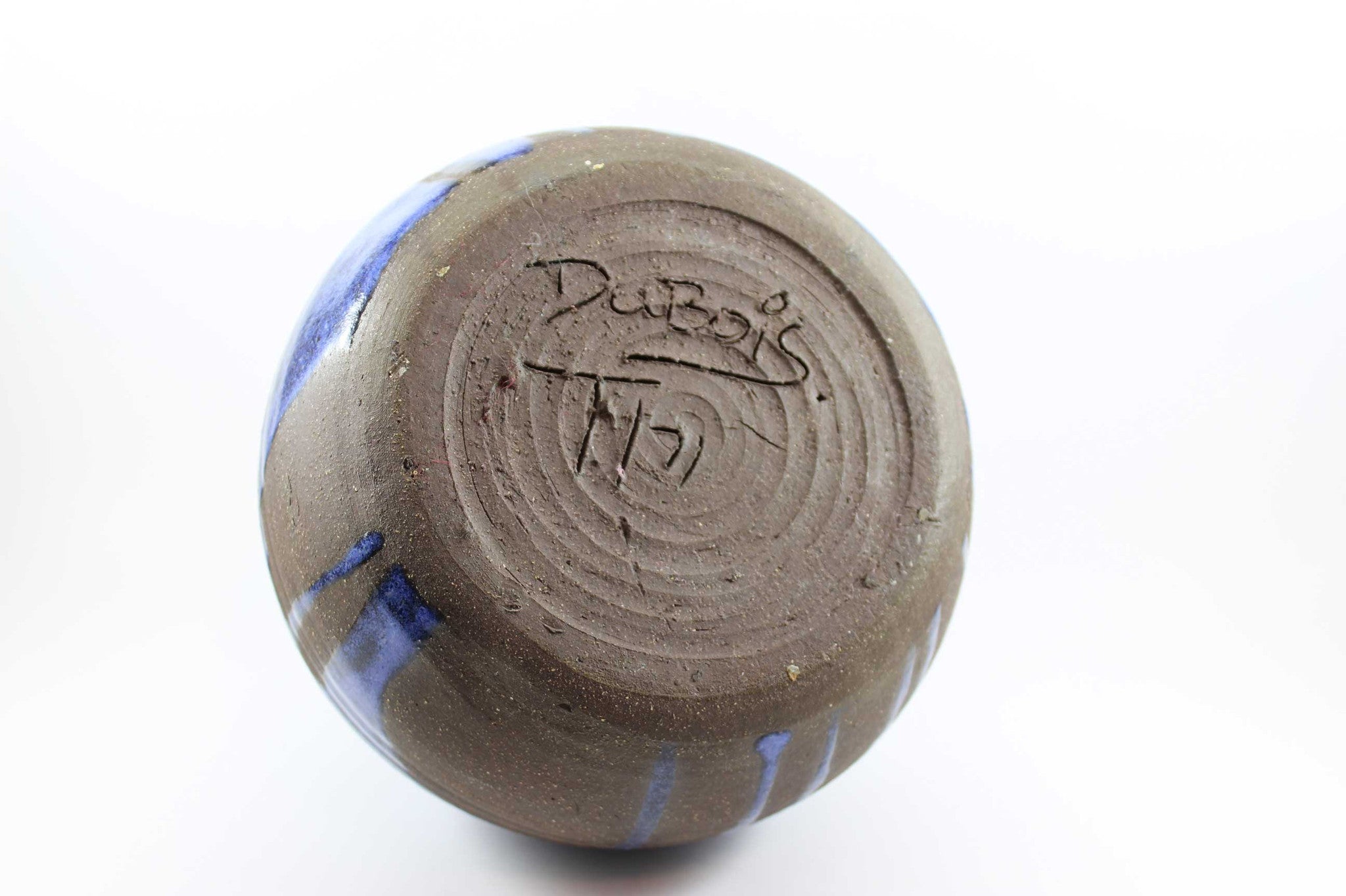Dubois, Belgium Stoneware Vase, Blue on Black Stoneware