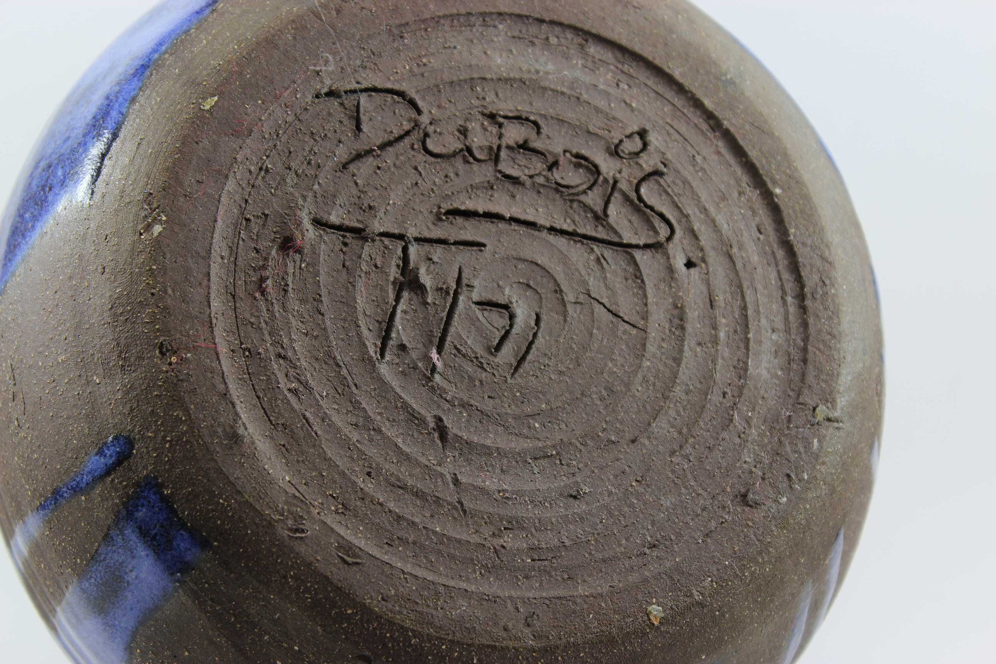 Dubois, Belgium Stoneware Vase, Blue on Black Stoneware
