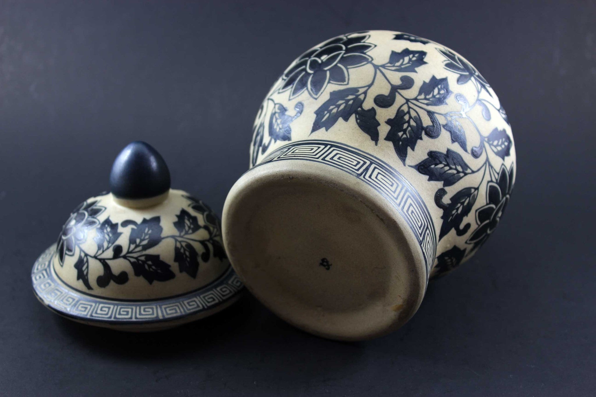 Blue and Grey Hand Painted Pottery Urn