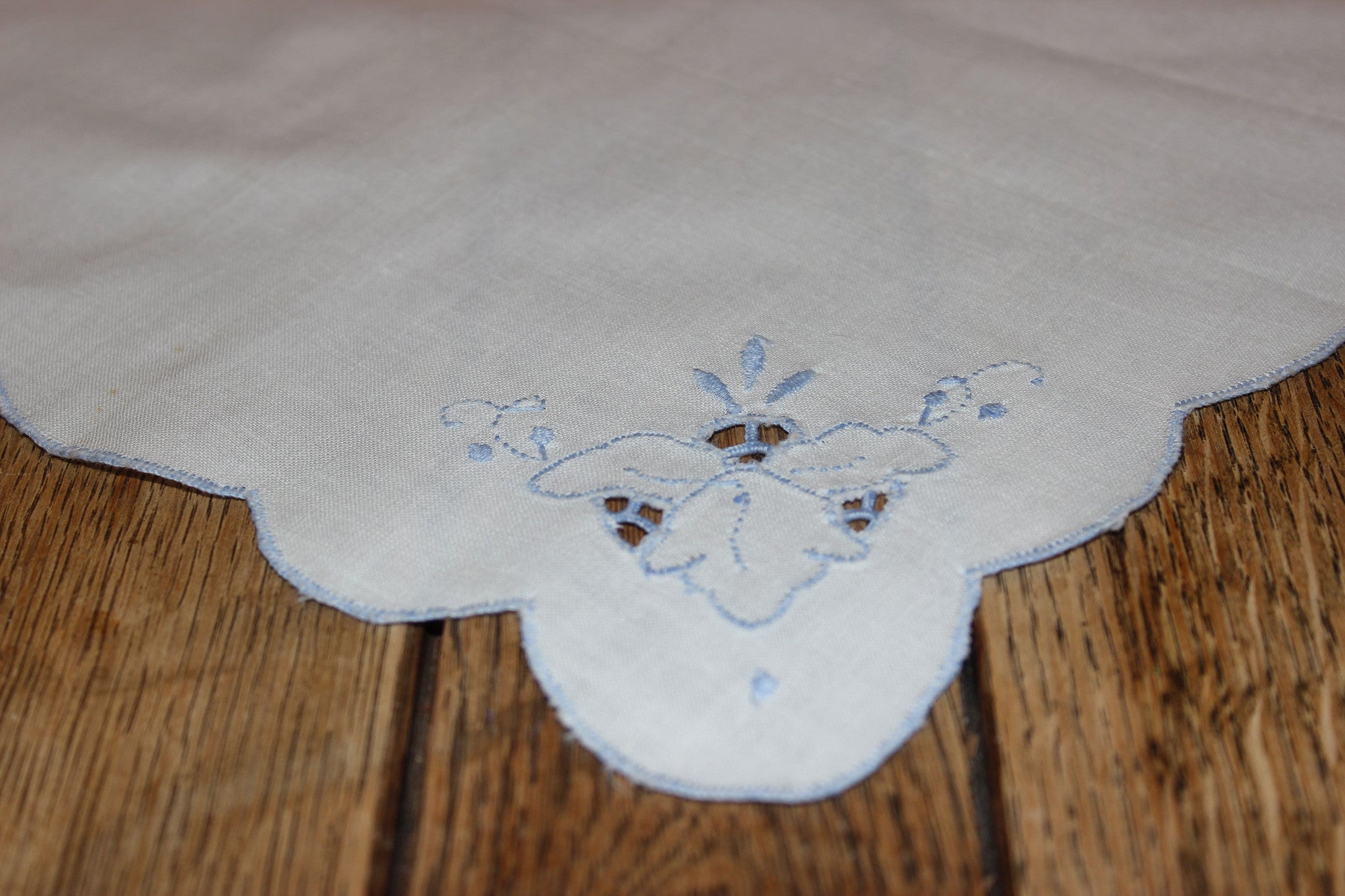 Blue Embroidered Linen Luncheon Napkins