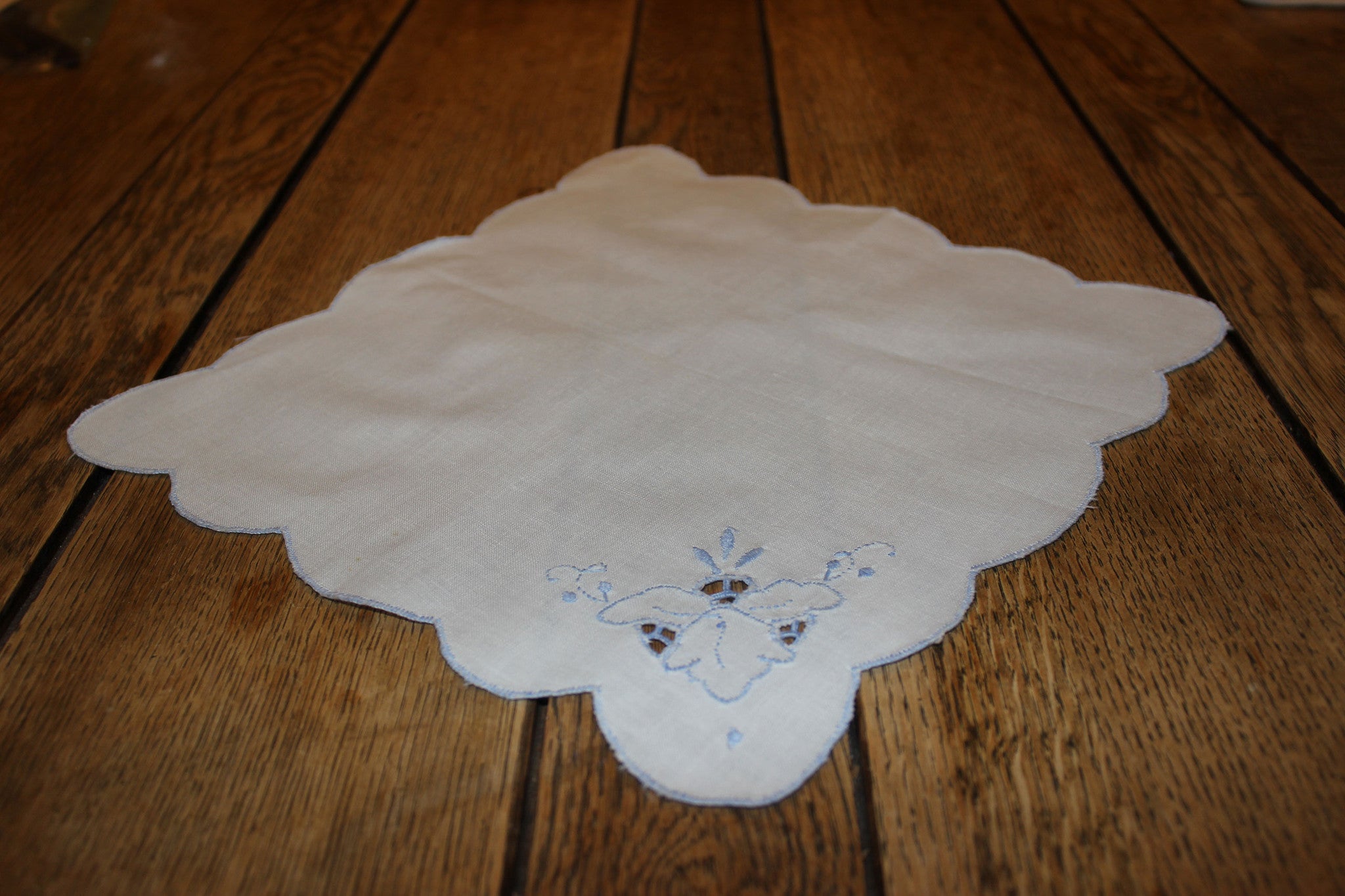 Blue Embroidered Linen Luncheon Napkins