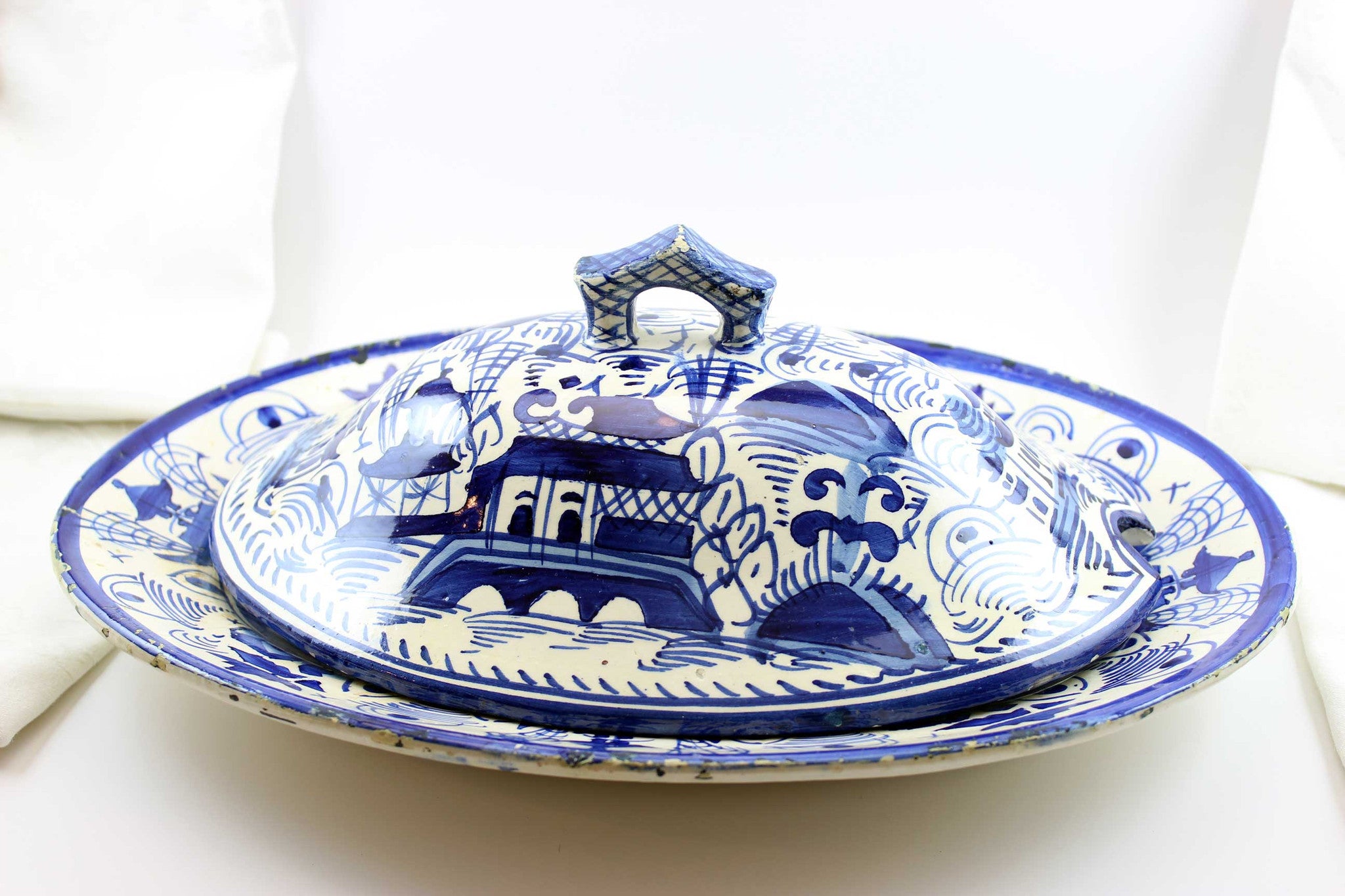 Canton Tureen Lid, Blue and White-19th Century
