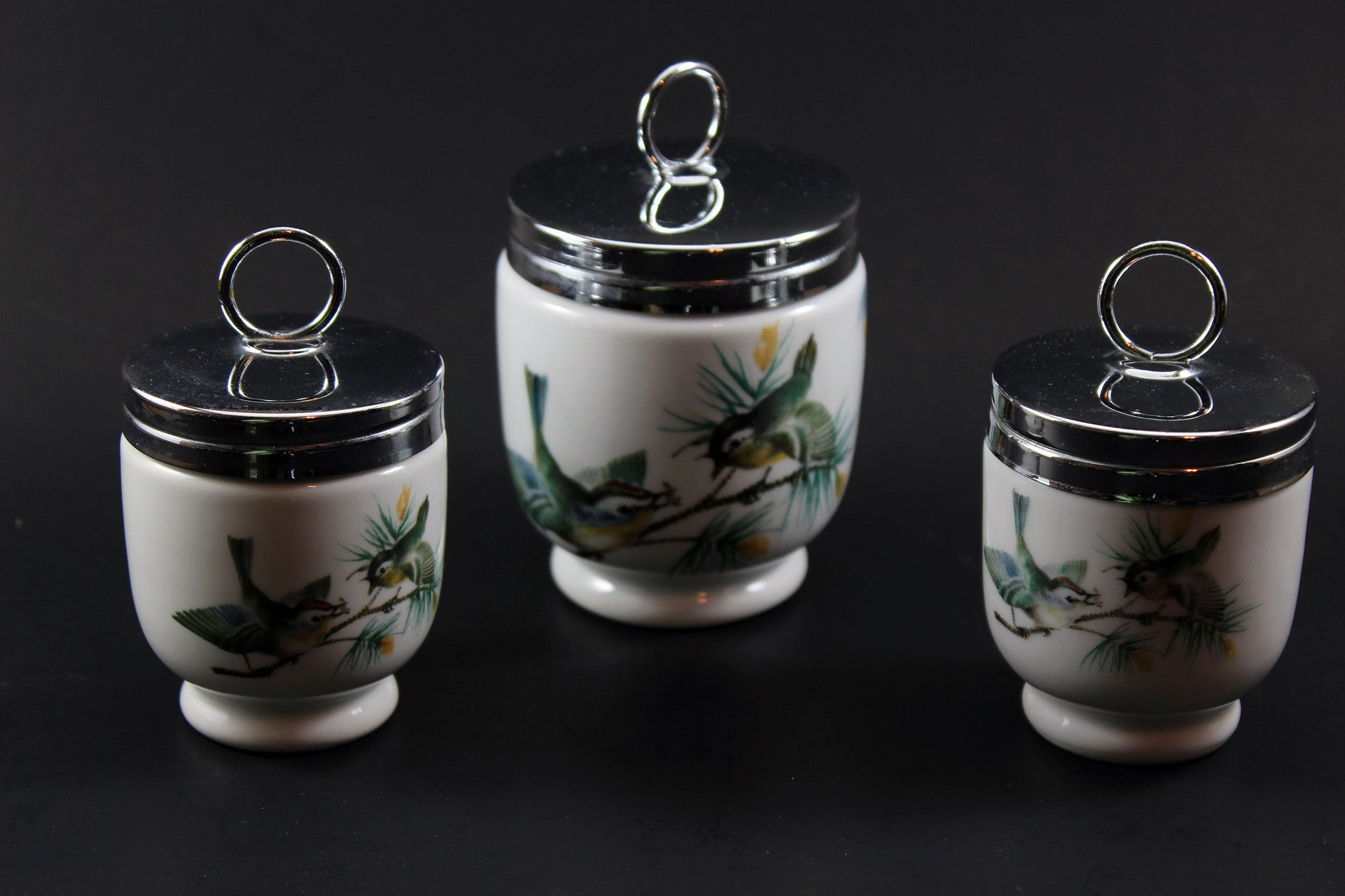 Royal Worcester Egg Coddlers, Wren and Finches Birds