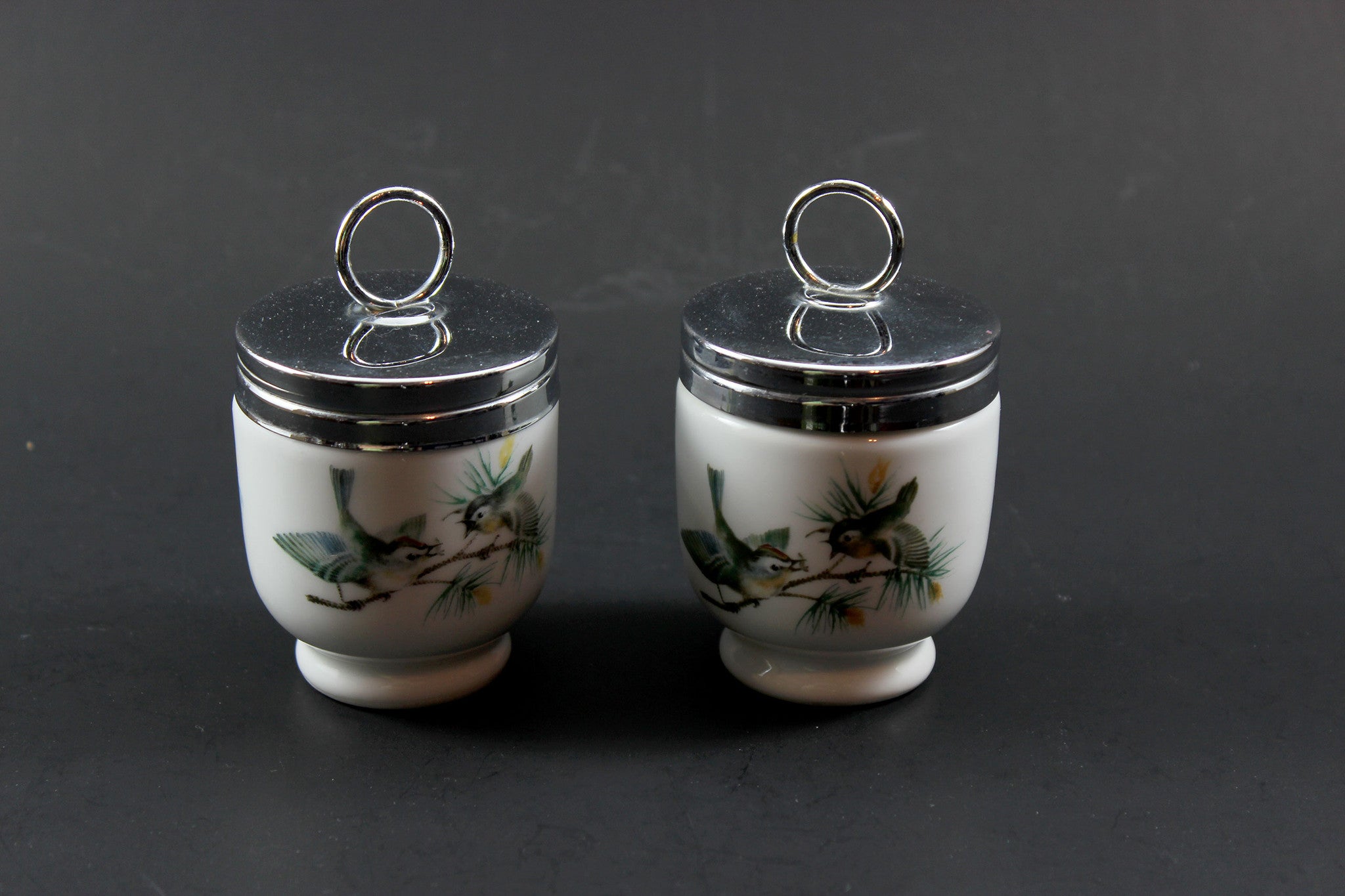 Royal Worcester Egg Coddlers, Wren and Finches Birds