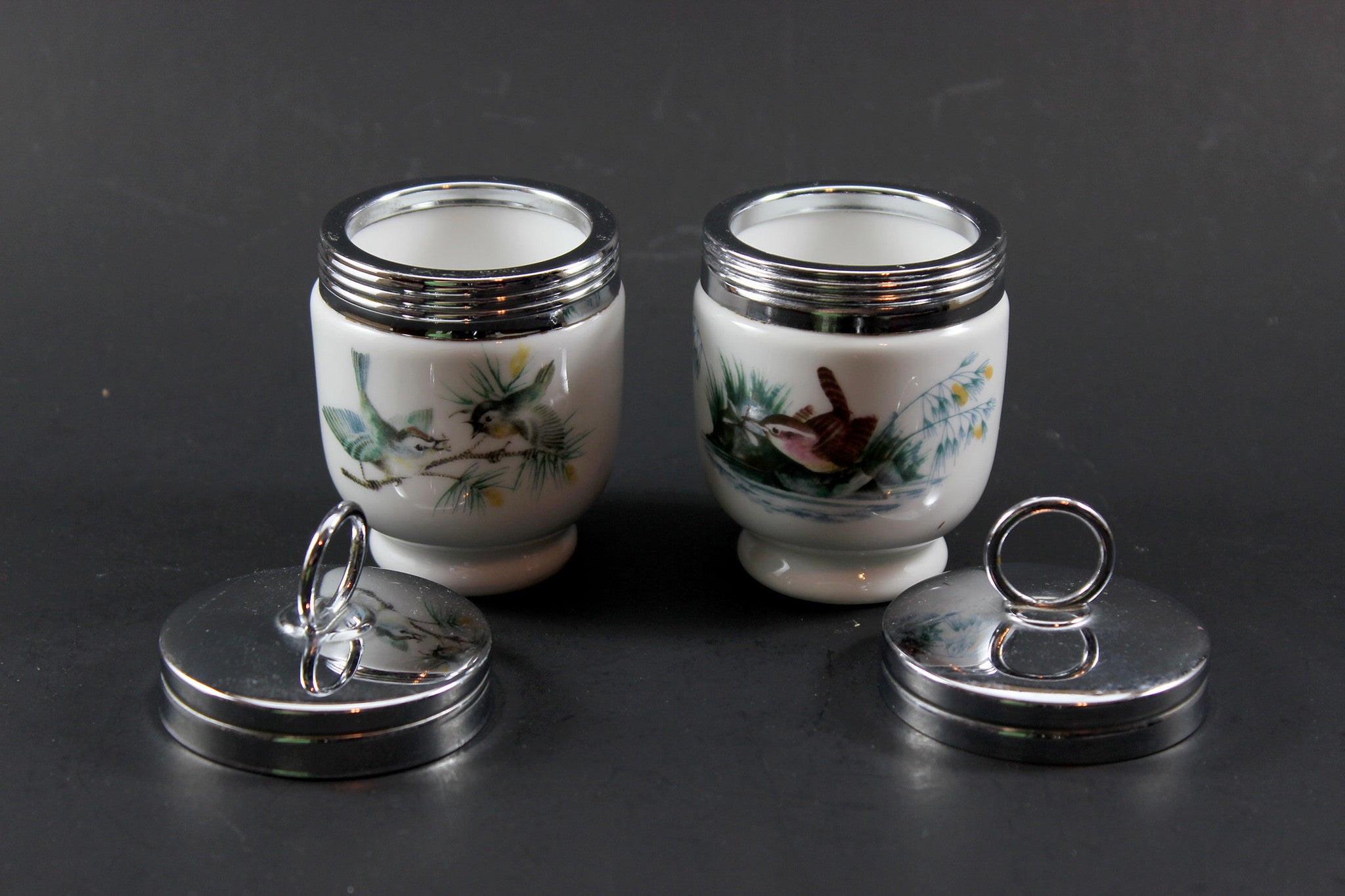 Royal Worcester Egg Coddlers, Wren and Finches Birds