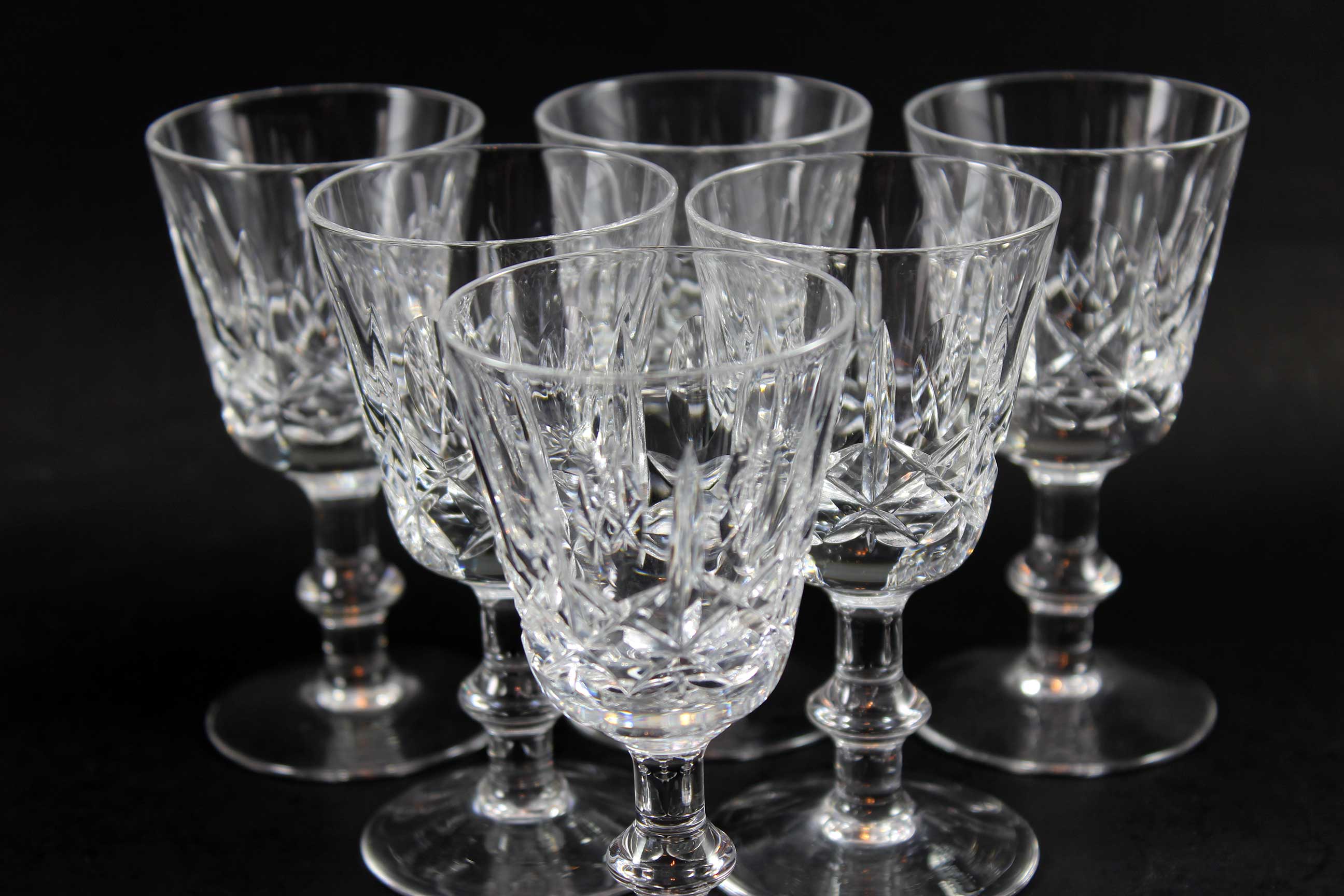 Cross and Olive Crystal, Sherry or Port Glasses