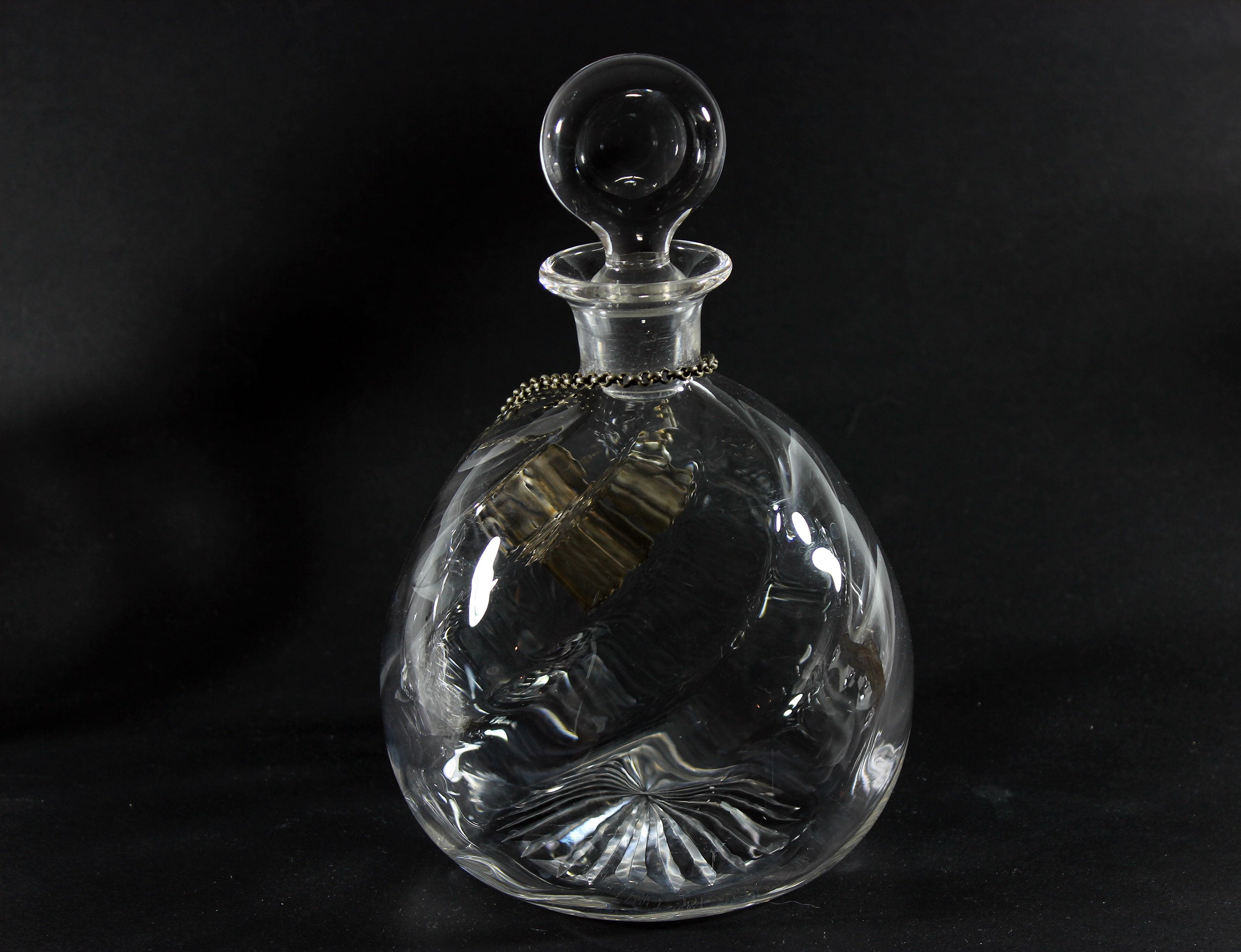 Antique Glass Decanter with Victorian Sterling Sherry Bar Label