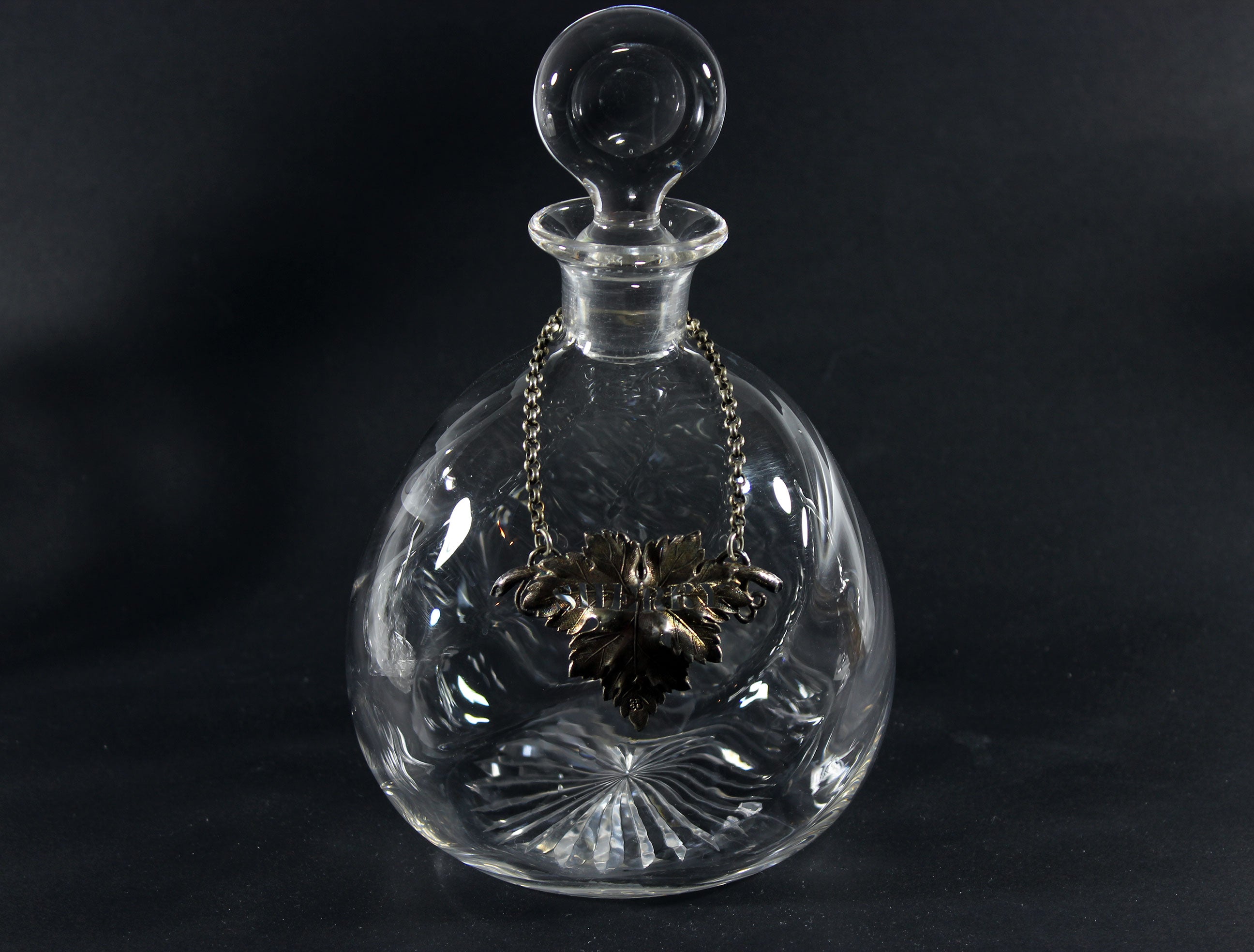 Antique Glass Decanter with Victorian Sterling Sherry Bar Label