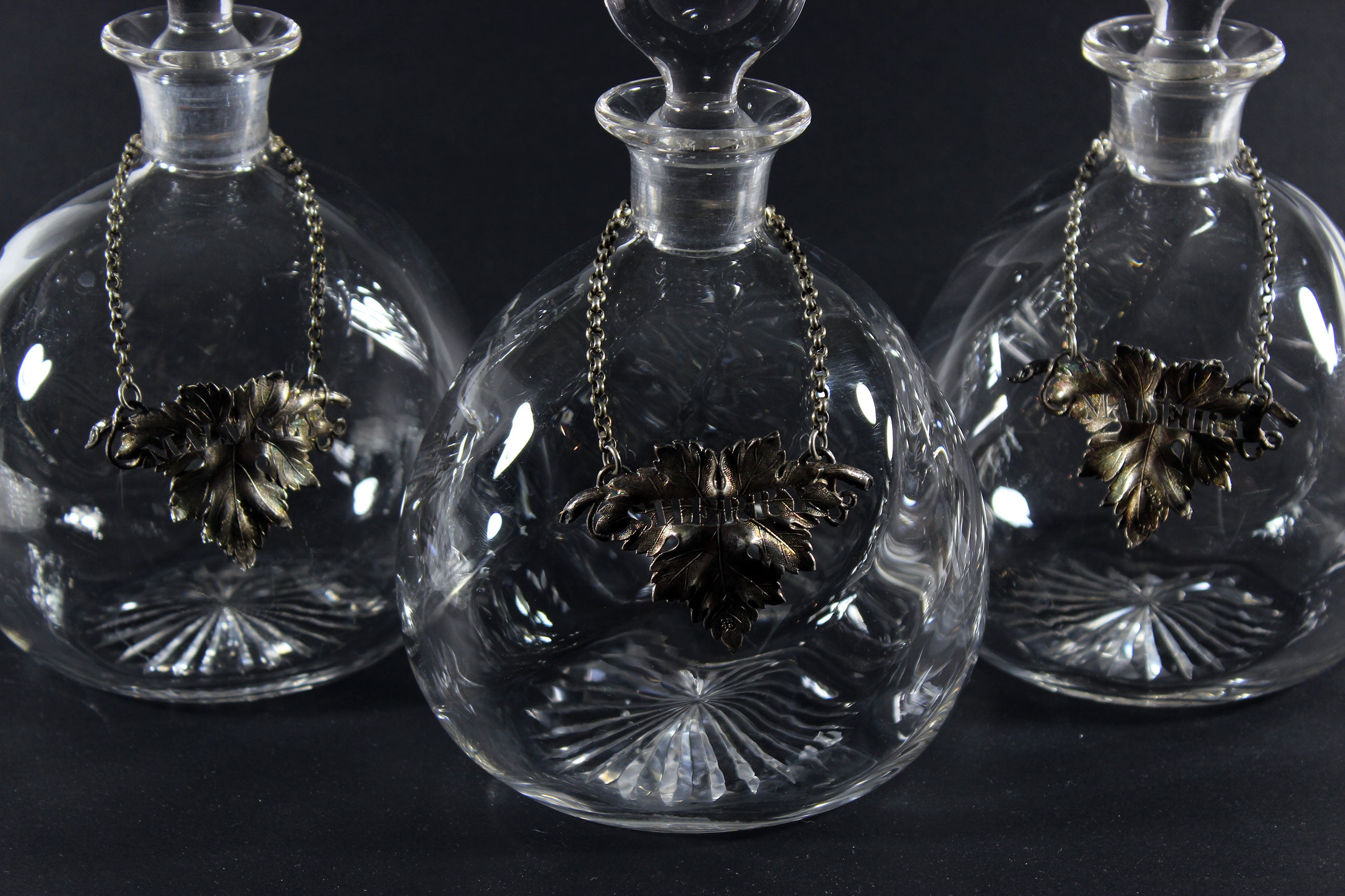 Antique Glass Decanter with Victorian Sterling Sherry Bar Label