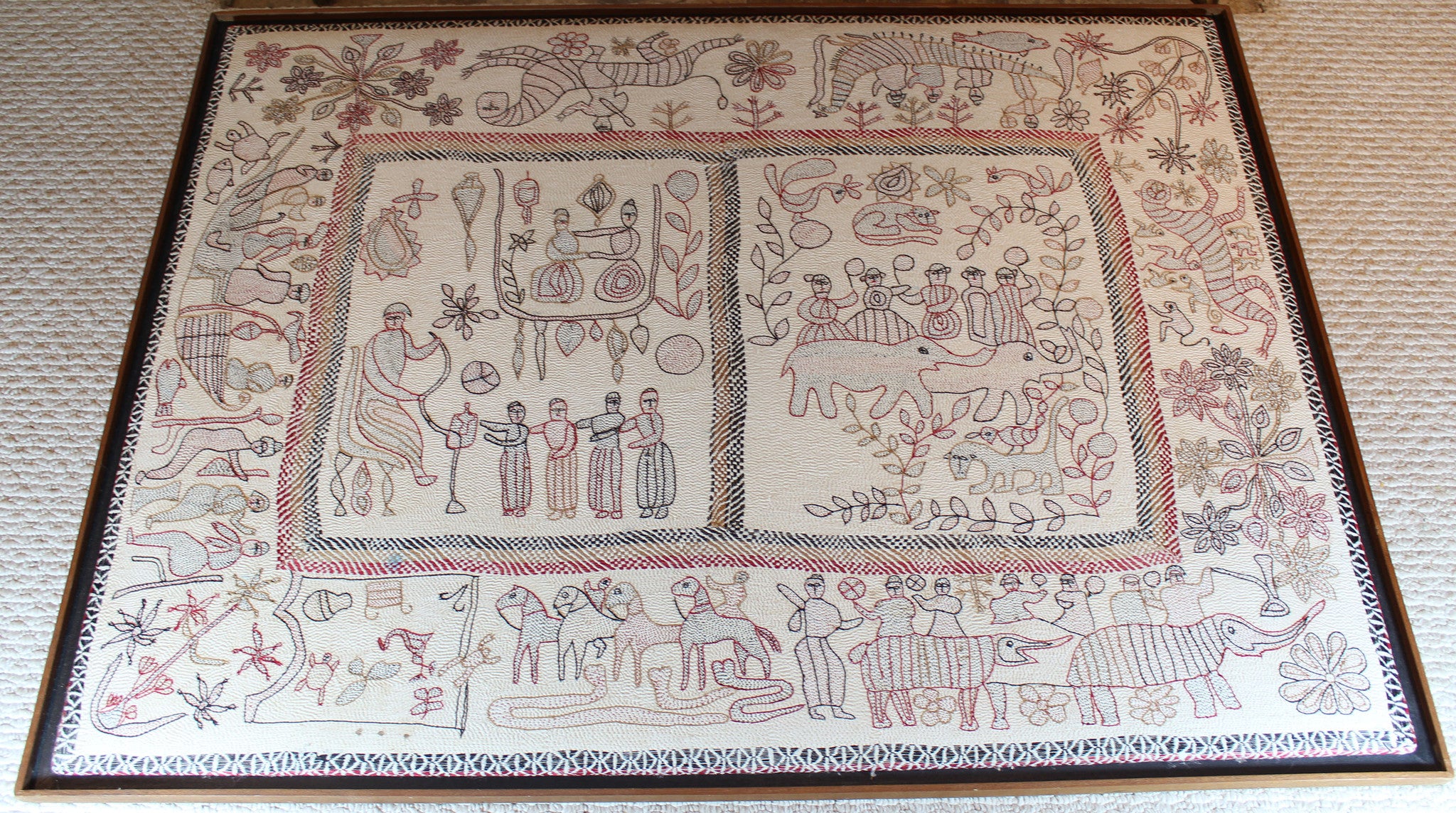 Large, Hand Stitched Mural in Frame