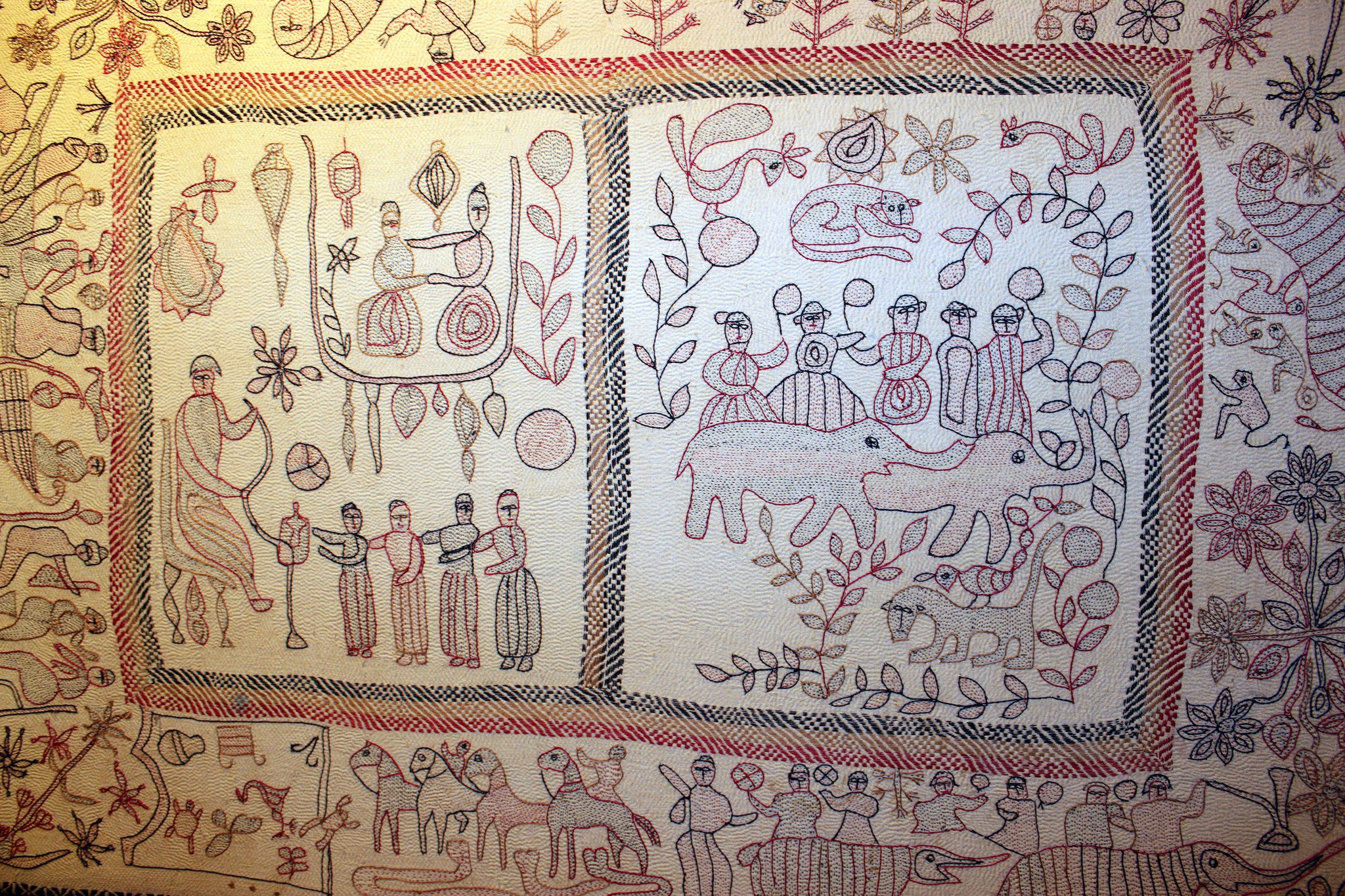 Large, Hand Stitched Mural in Frame