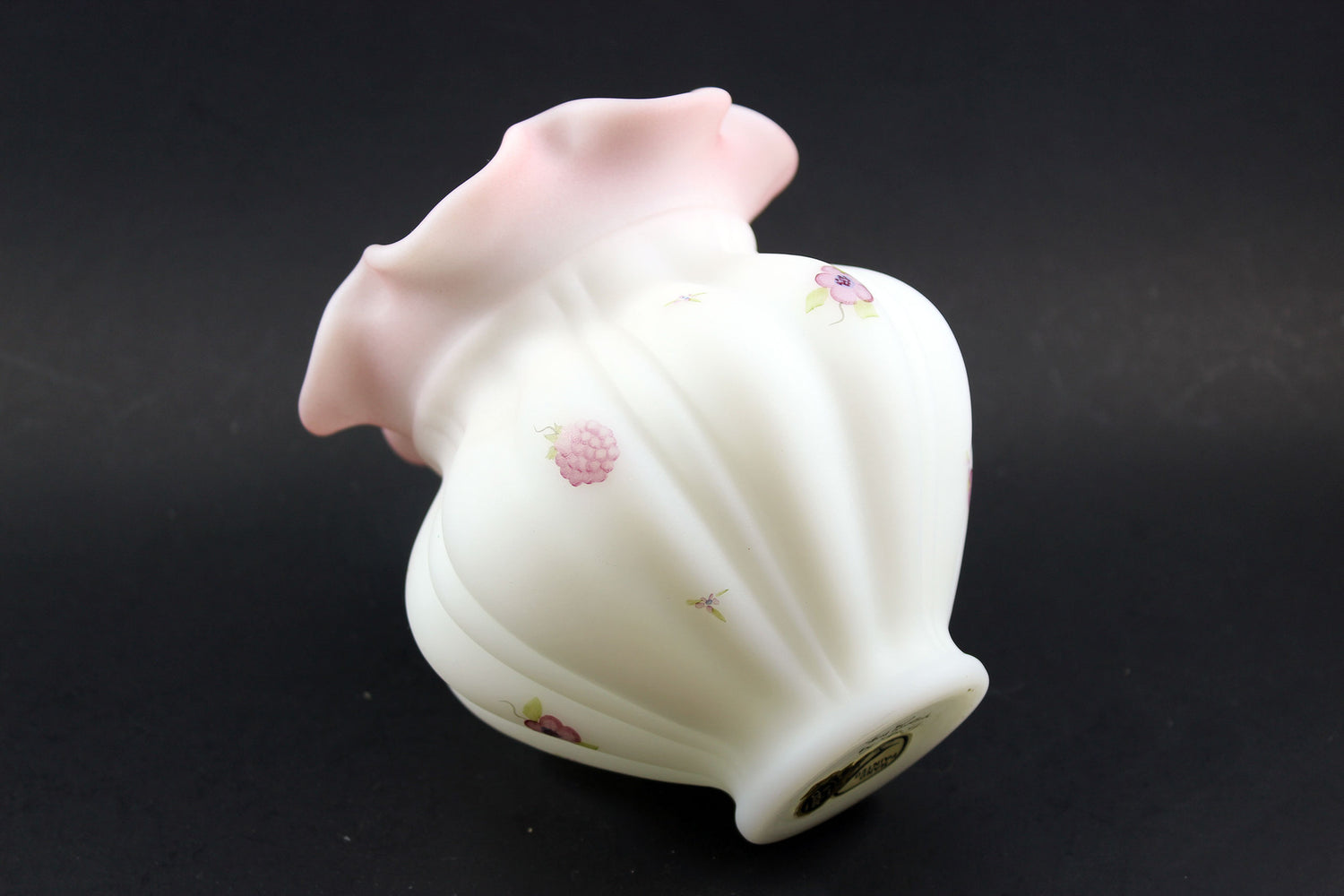 Fenton Blossoms and Berries Ruffled Melon Vase