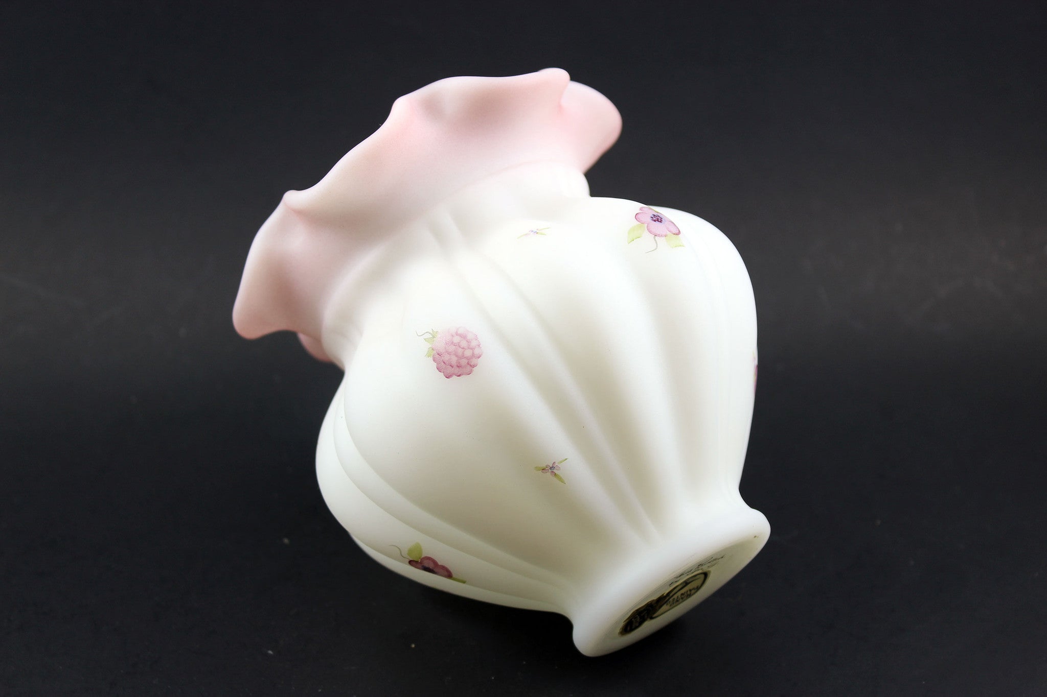 Fenton Blossoms and Berries Ruffled Melon Vase