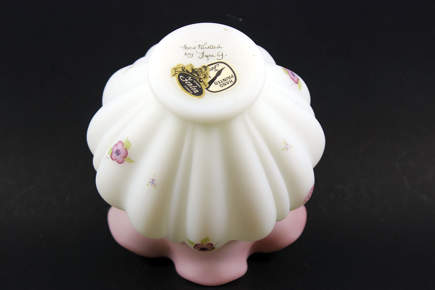 Fenton Blossoms and Berries Ruffled Melon Vase