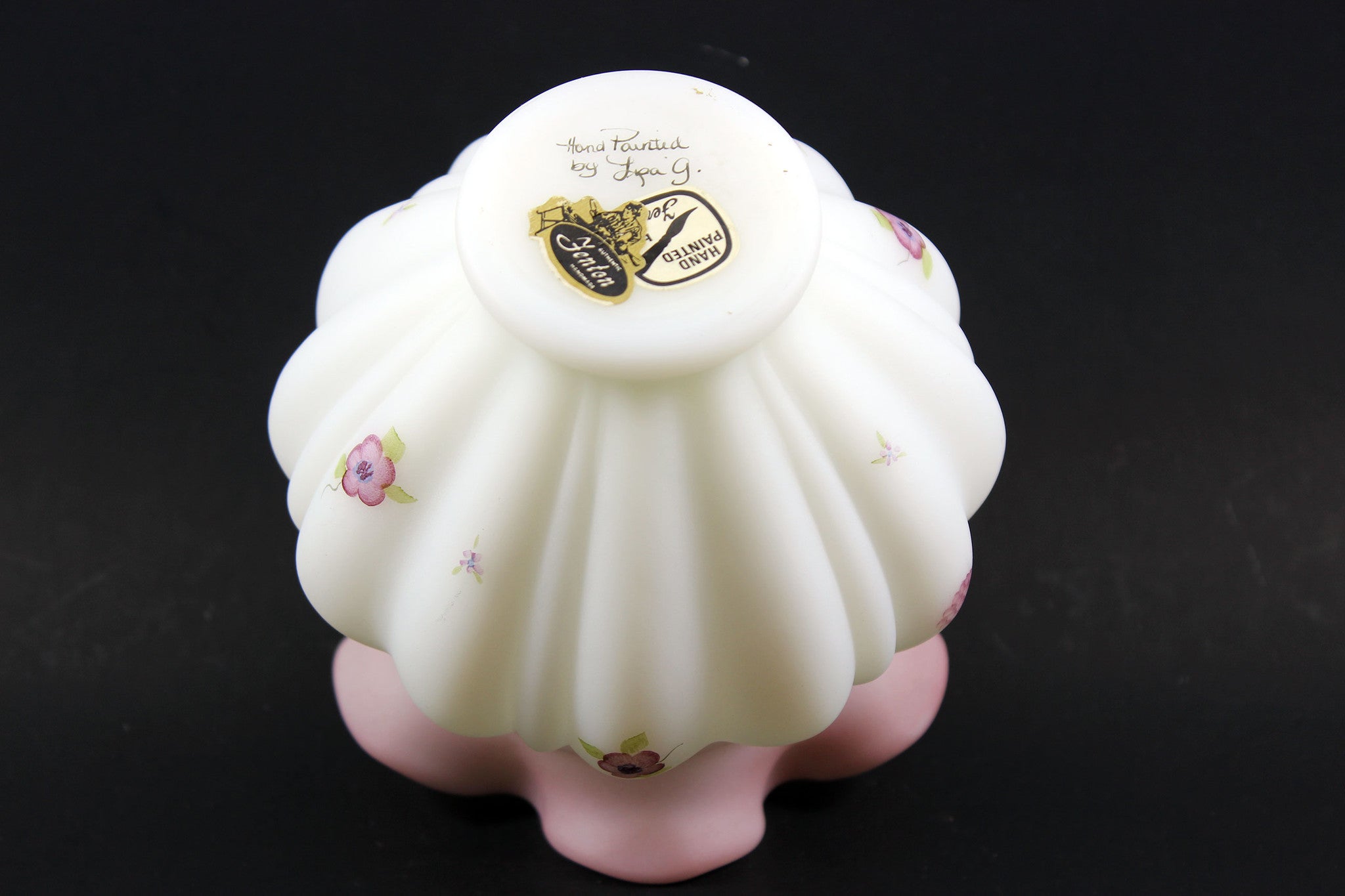 Fenton Blossoms and Berries Ruffled Melon Vase