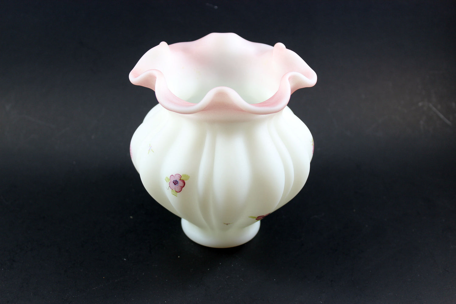 Fenton Blossoms and Berries Ruffled Melon Vase