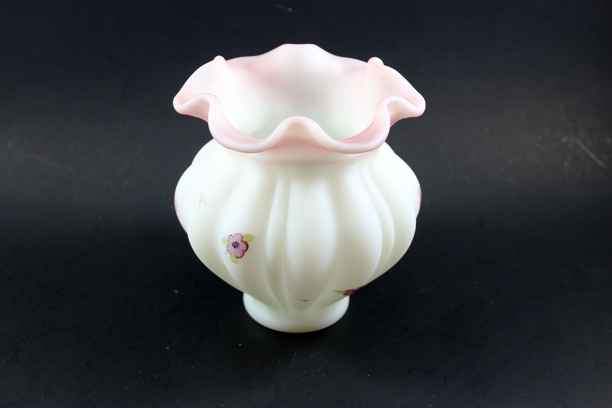 Fenton Blossoms and Berries Ruffled Melon Vase