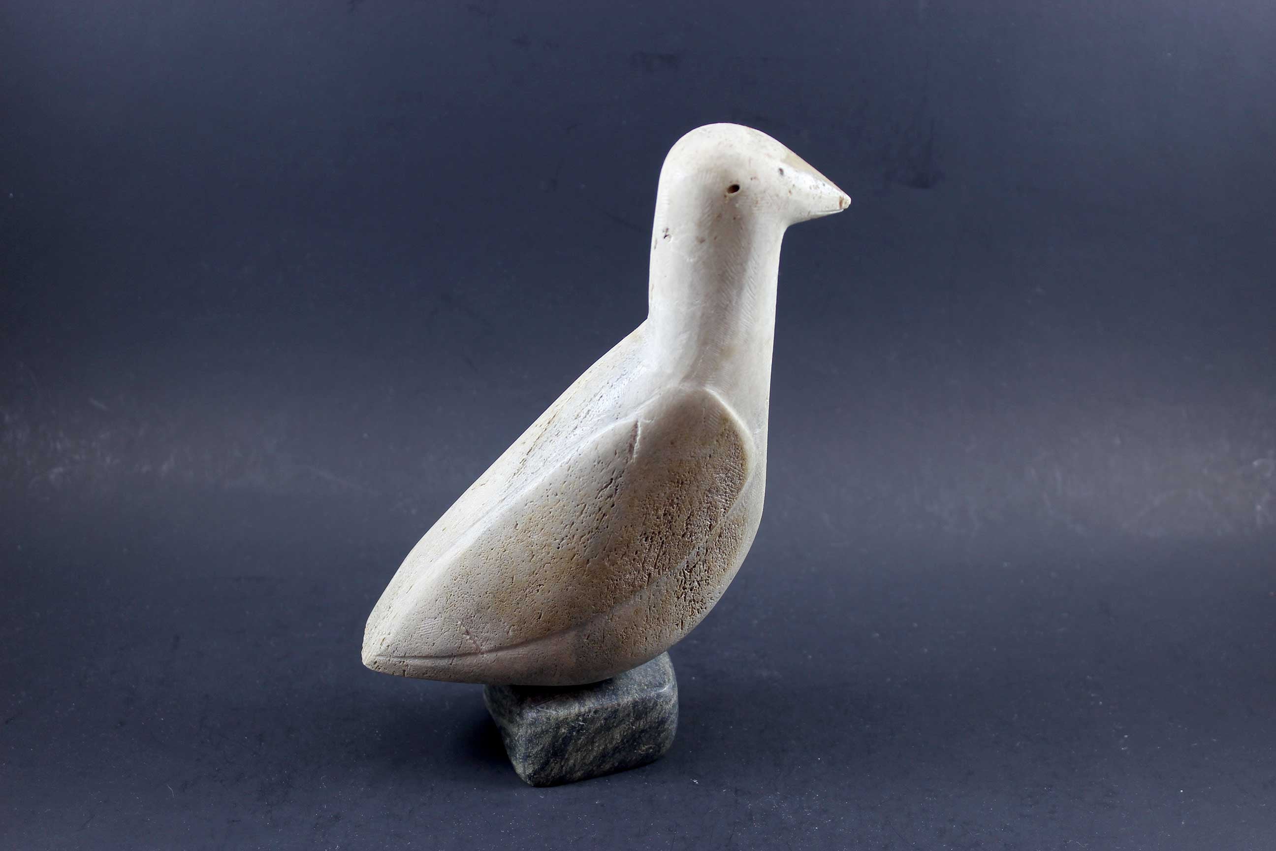 Inuit Carving, Arctic Bird in Bone, Stone Base