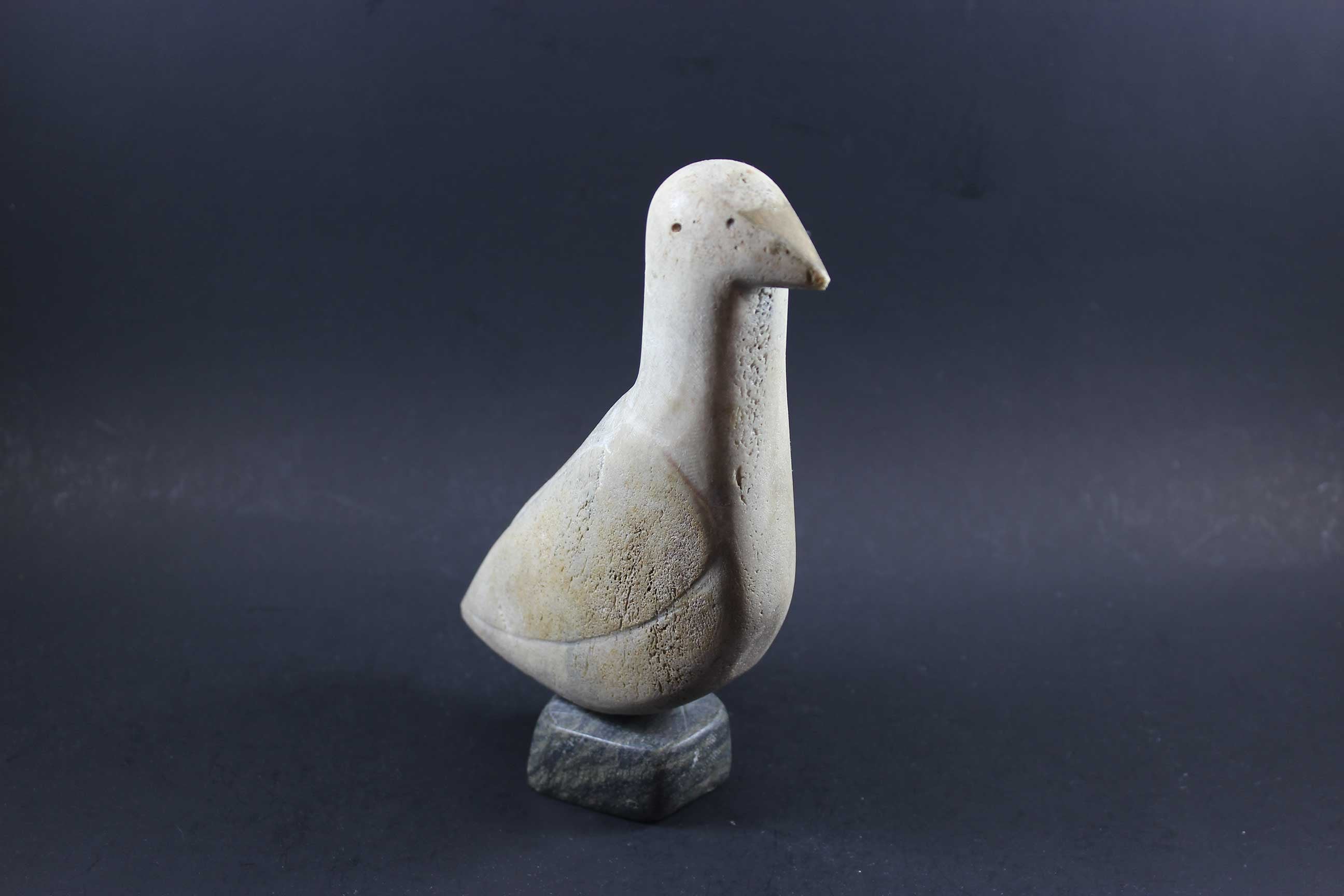 Inuit Carving, Arctic Bird in Bone, Stone Base