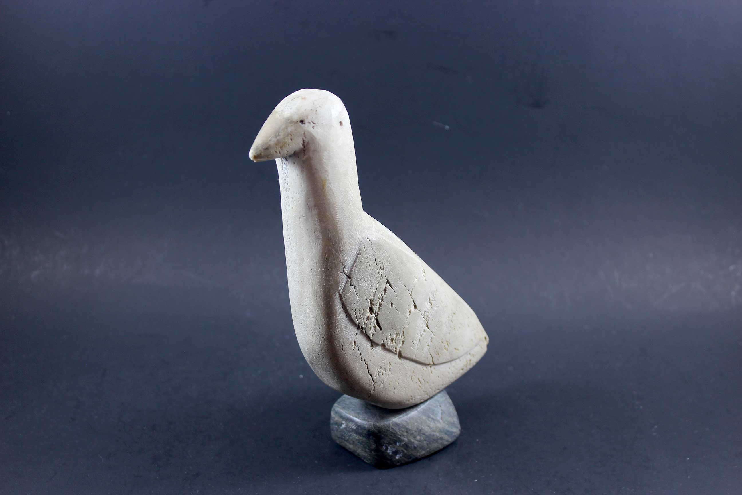 Inuit Carving, Arctic Bird in Bone, Stone Base