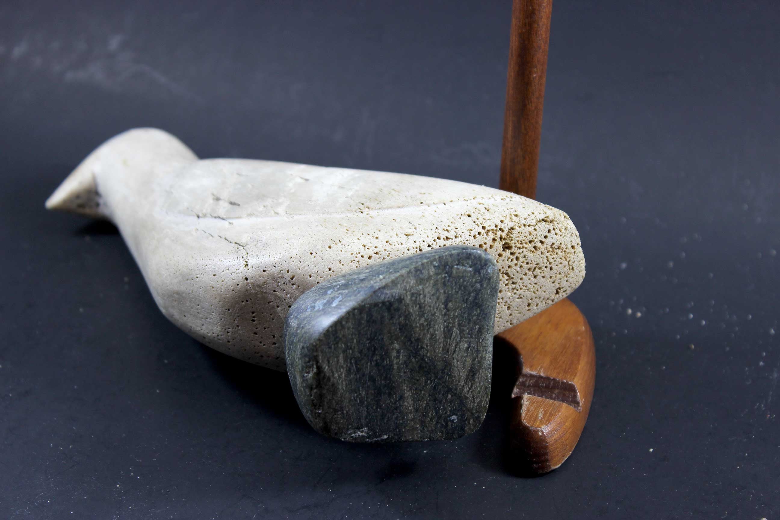 Inuit Carving, Arctic Bird in Bone, Stone Base