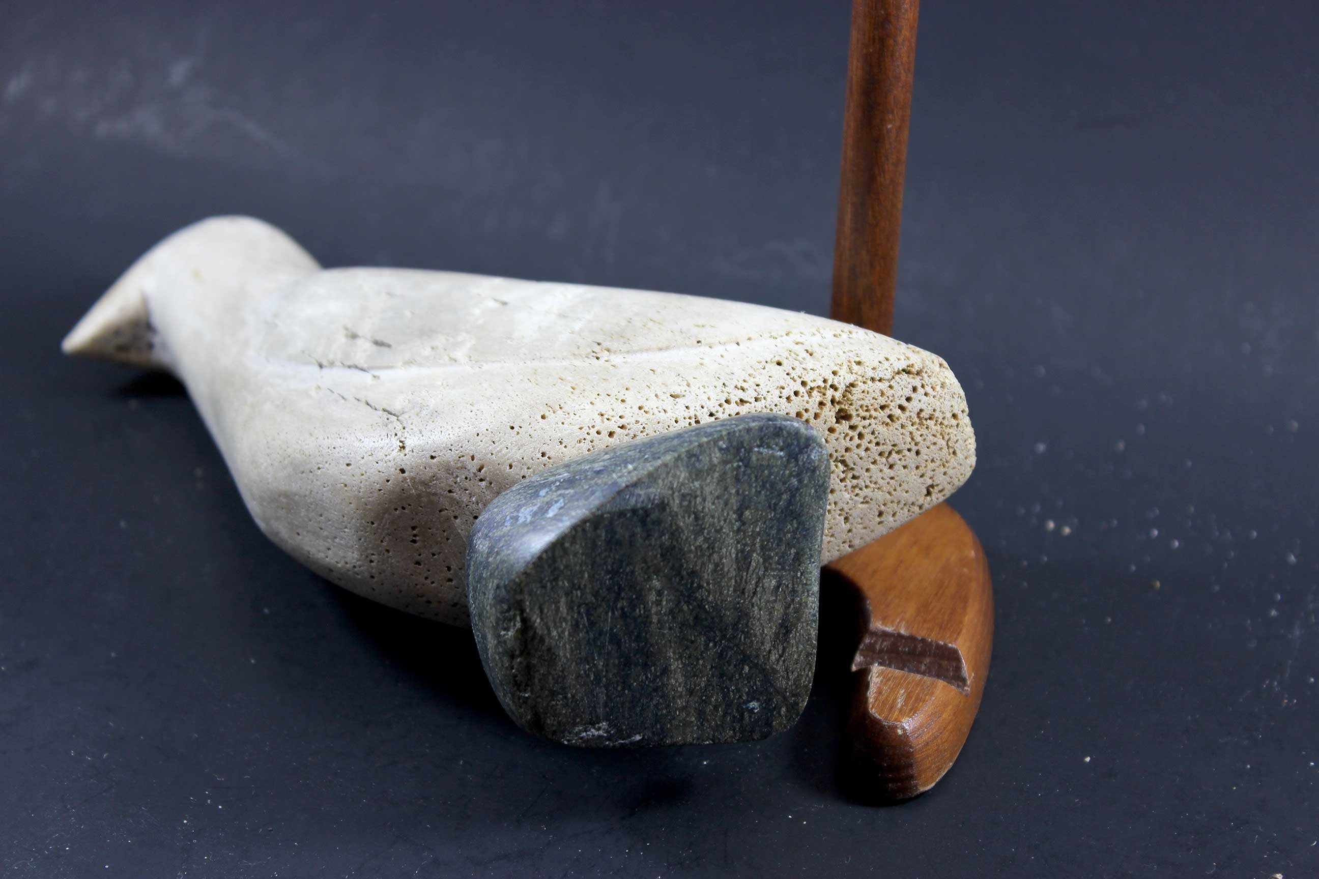 Inuit Carving, Arctic Bird in Bone, Stone Base