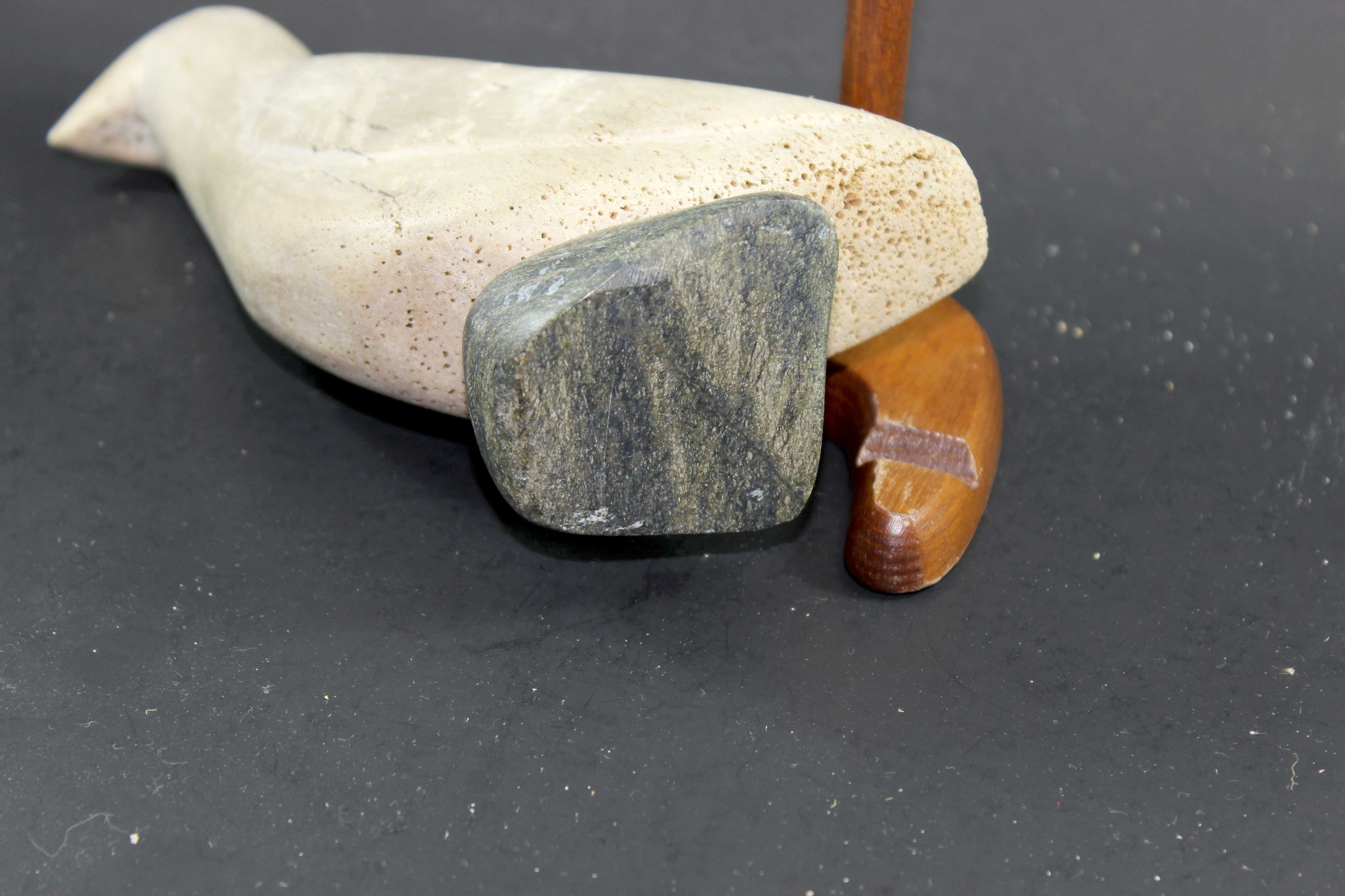 Inuit Carving, Arctic Bird in Bone, Stone Base