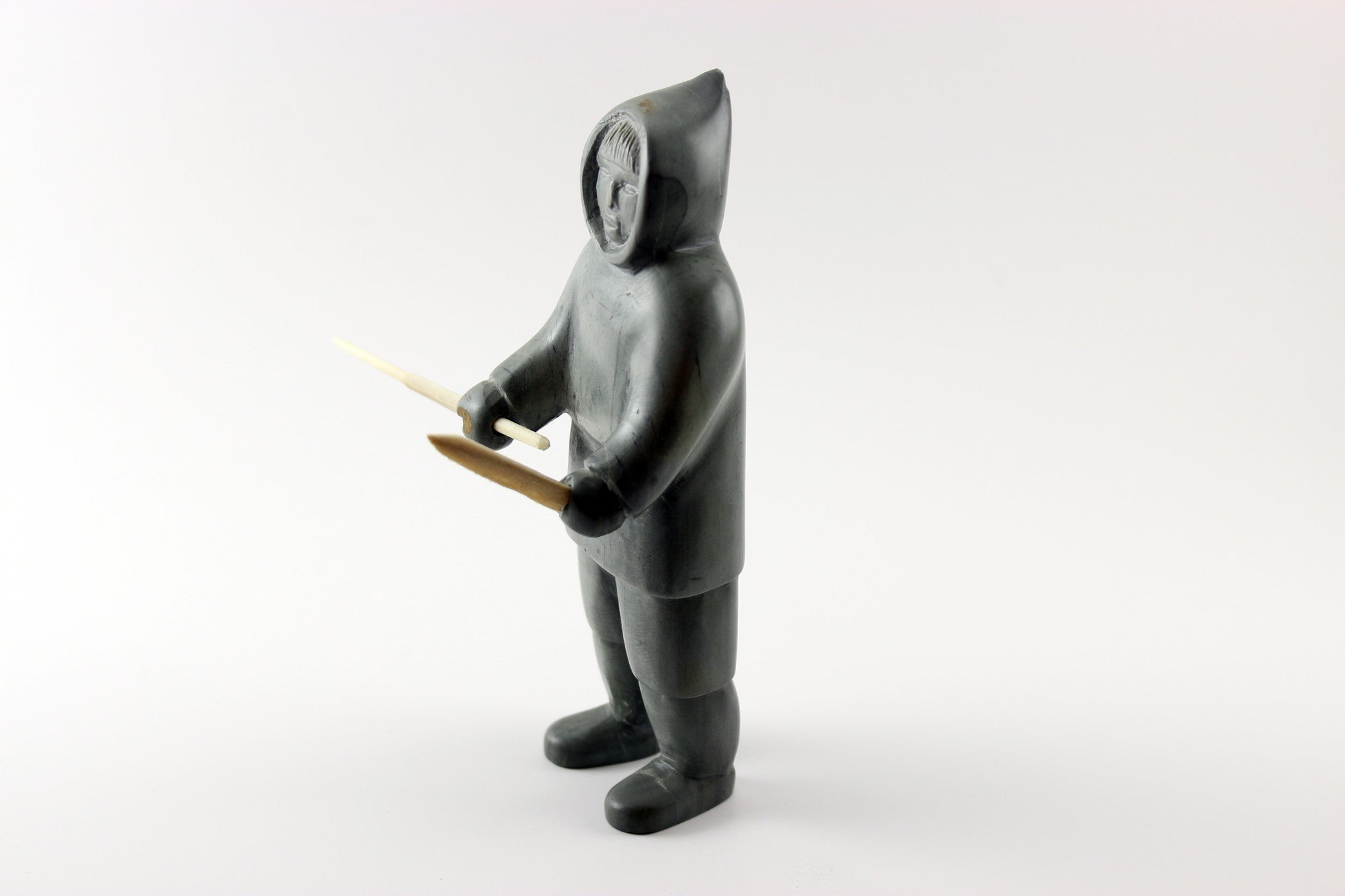 Inuit Soapstone Hunter with Knife and Spear