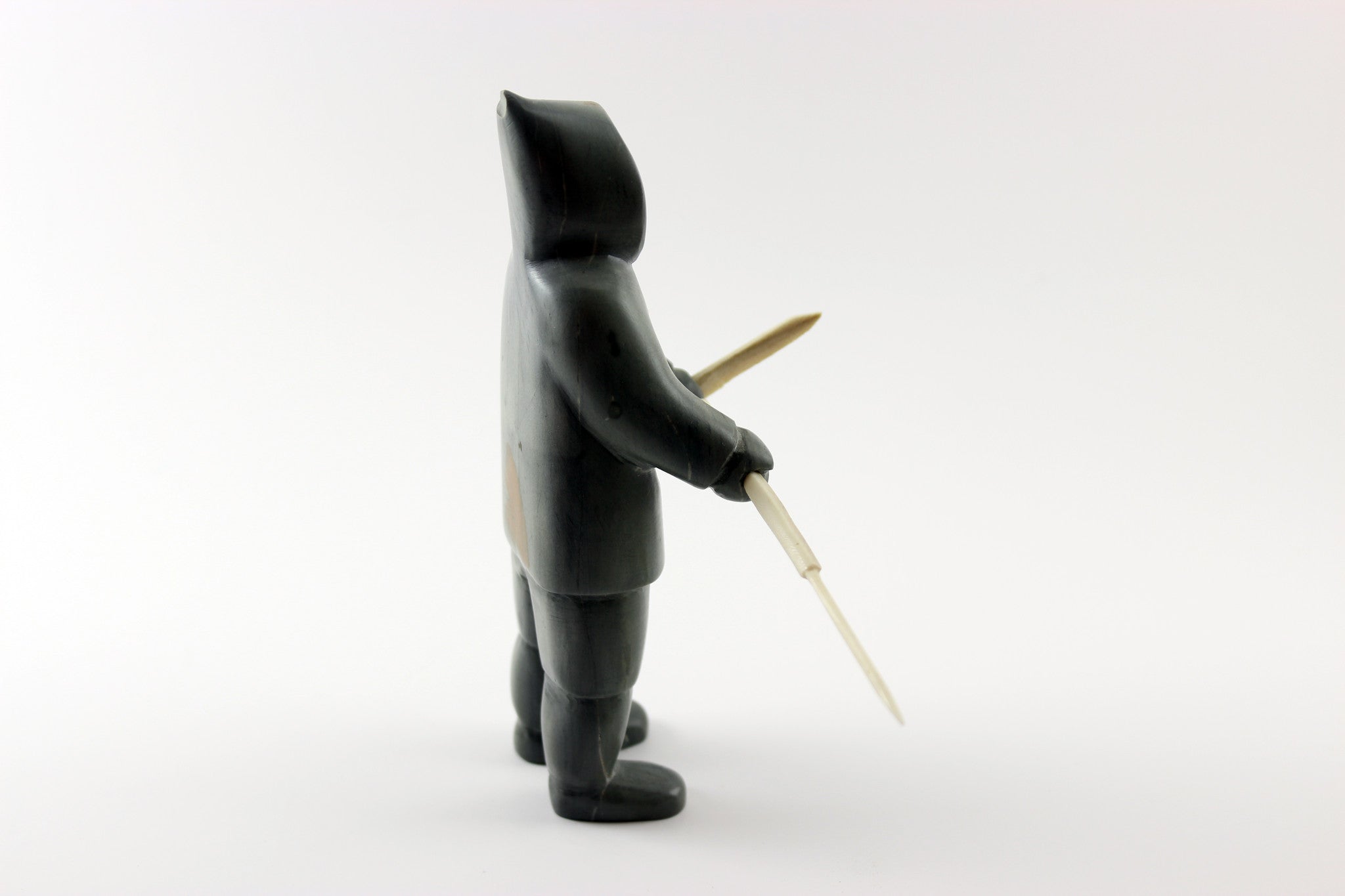 Inuit Soapstone Hunter with Knife and Spear