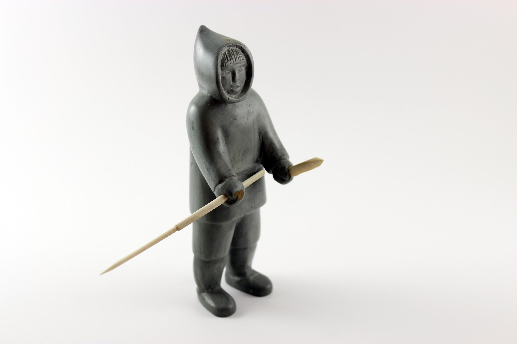 Inuit Soapstone Hunter with Knife and Spear