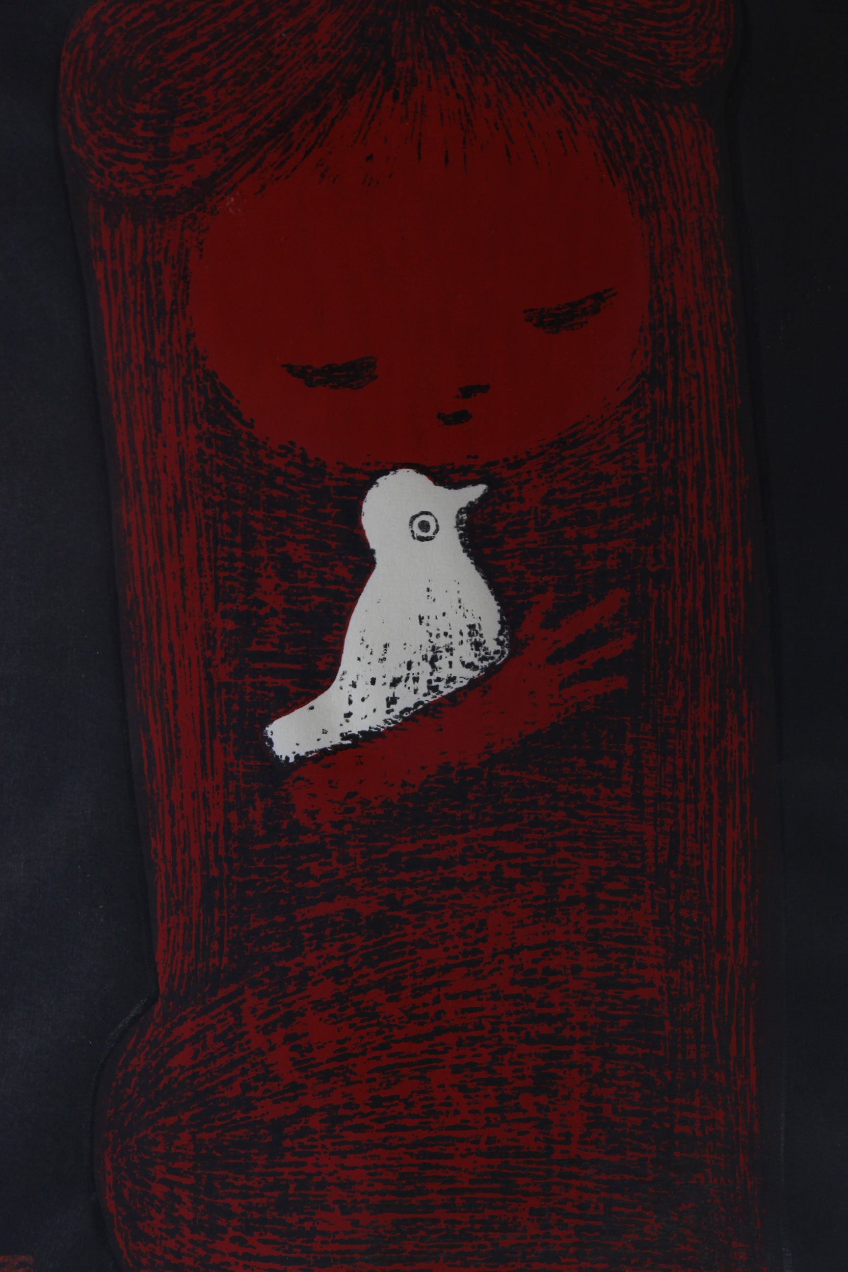 Kaoru Kawano, Woodblock Print, Child and Bird