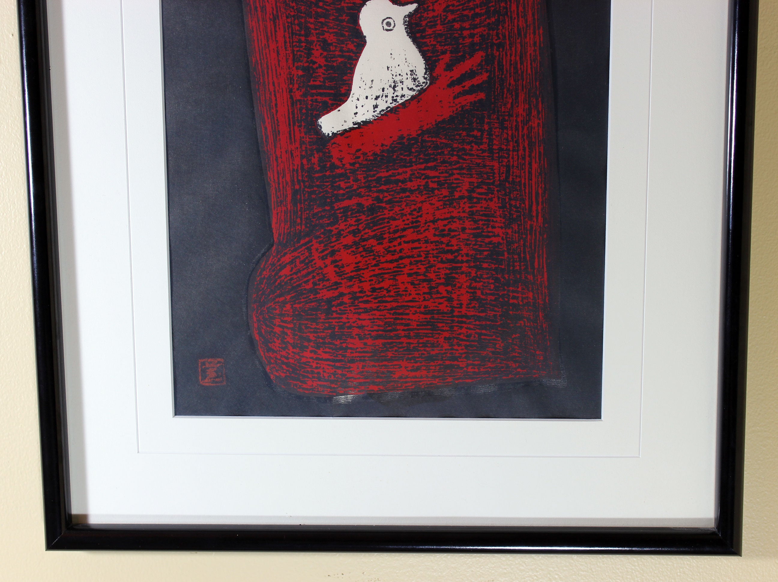 Kaoru Kawano, Woodblock Print, Child and Bird