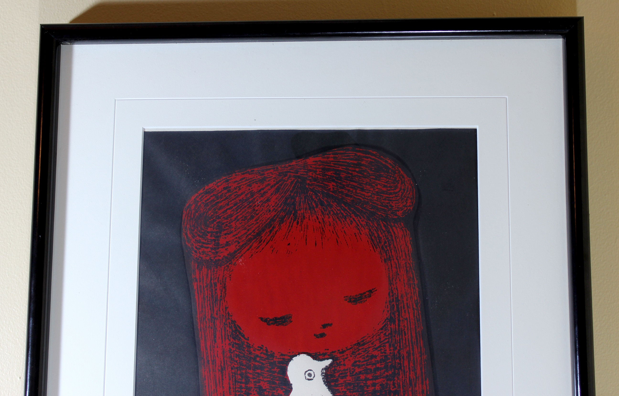 Kaoru Kawano, Woodblock Print, Child and Bird