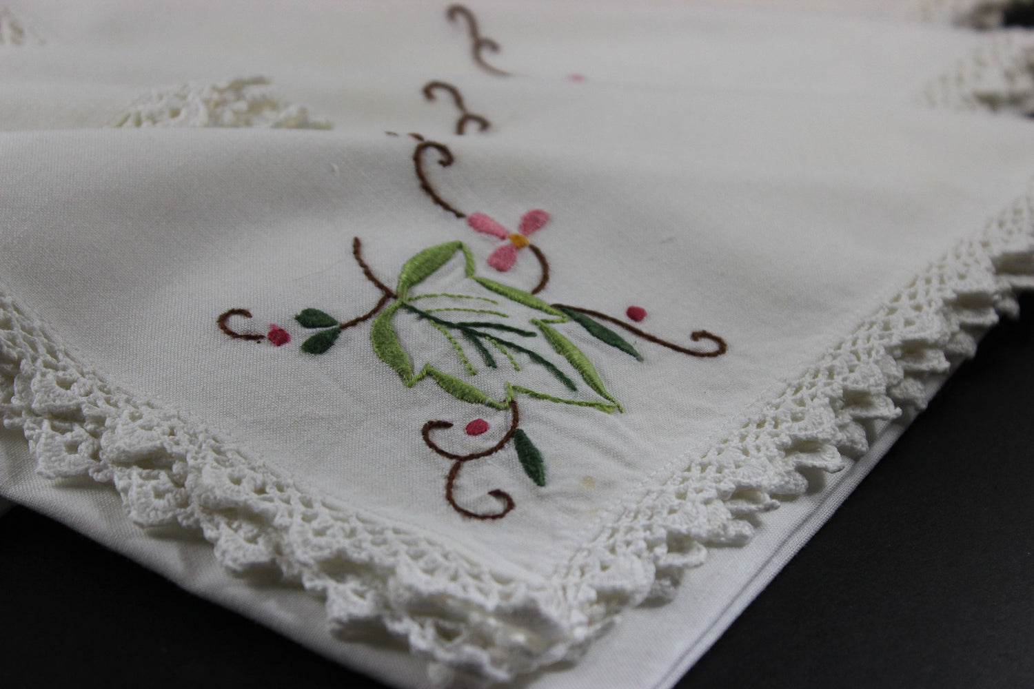 Lace Edged Linen Embroidered Napkins