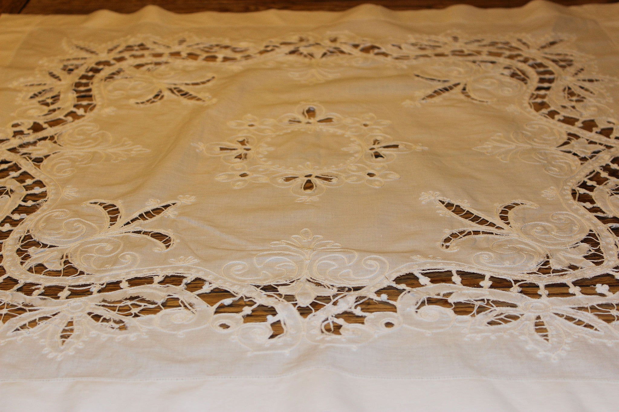 Vintage Linen Cut Work Table Topper