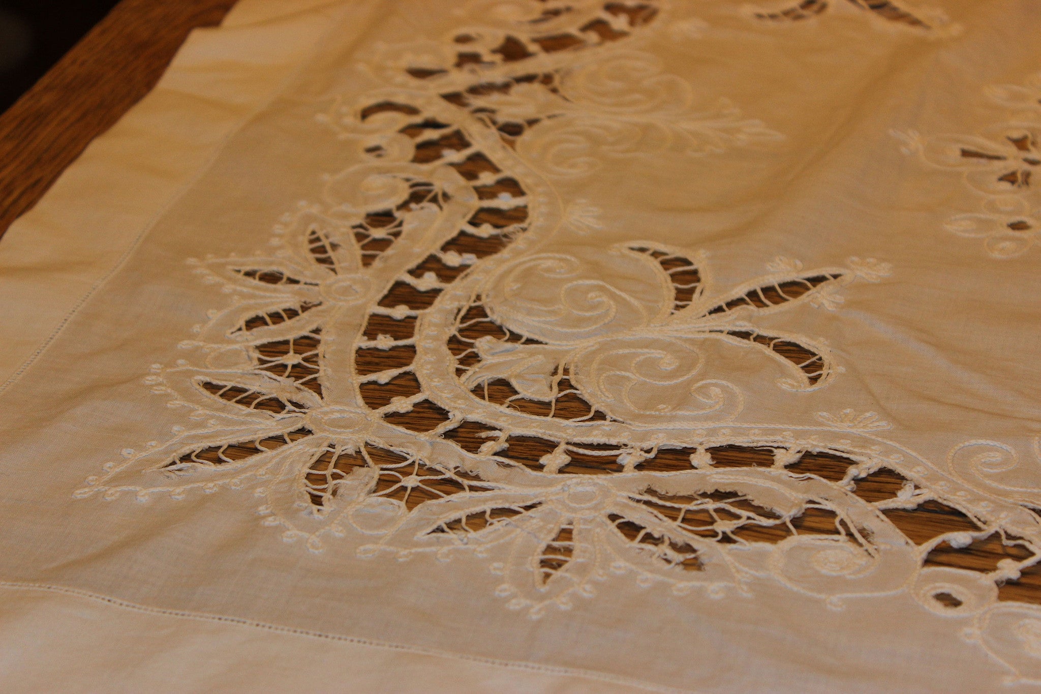 Vintage Linen Cut Work Table Topper