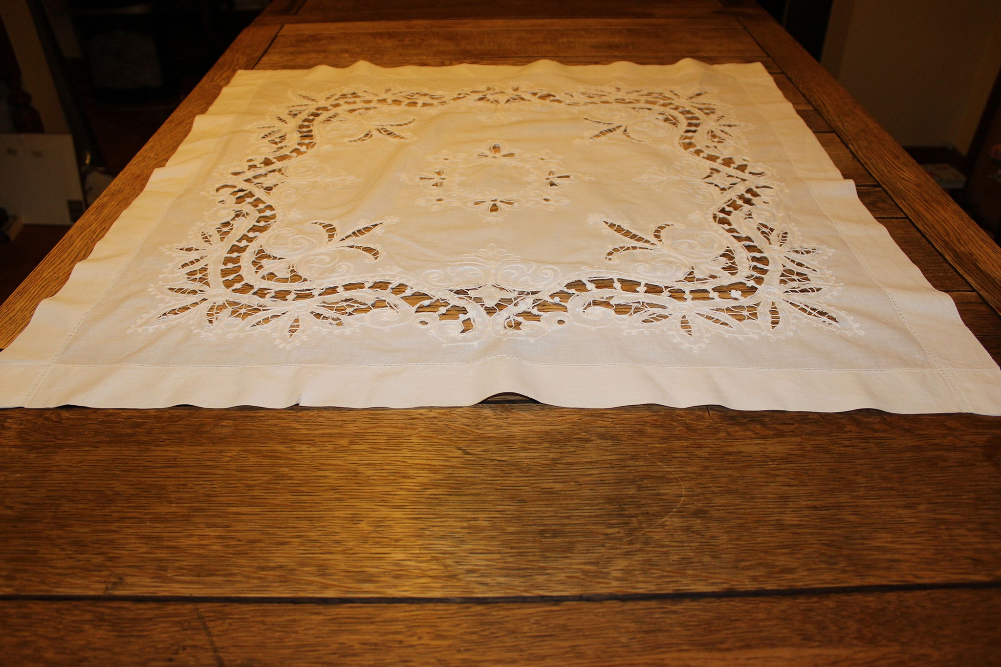 Vintage Linen Cut Work Table Topper