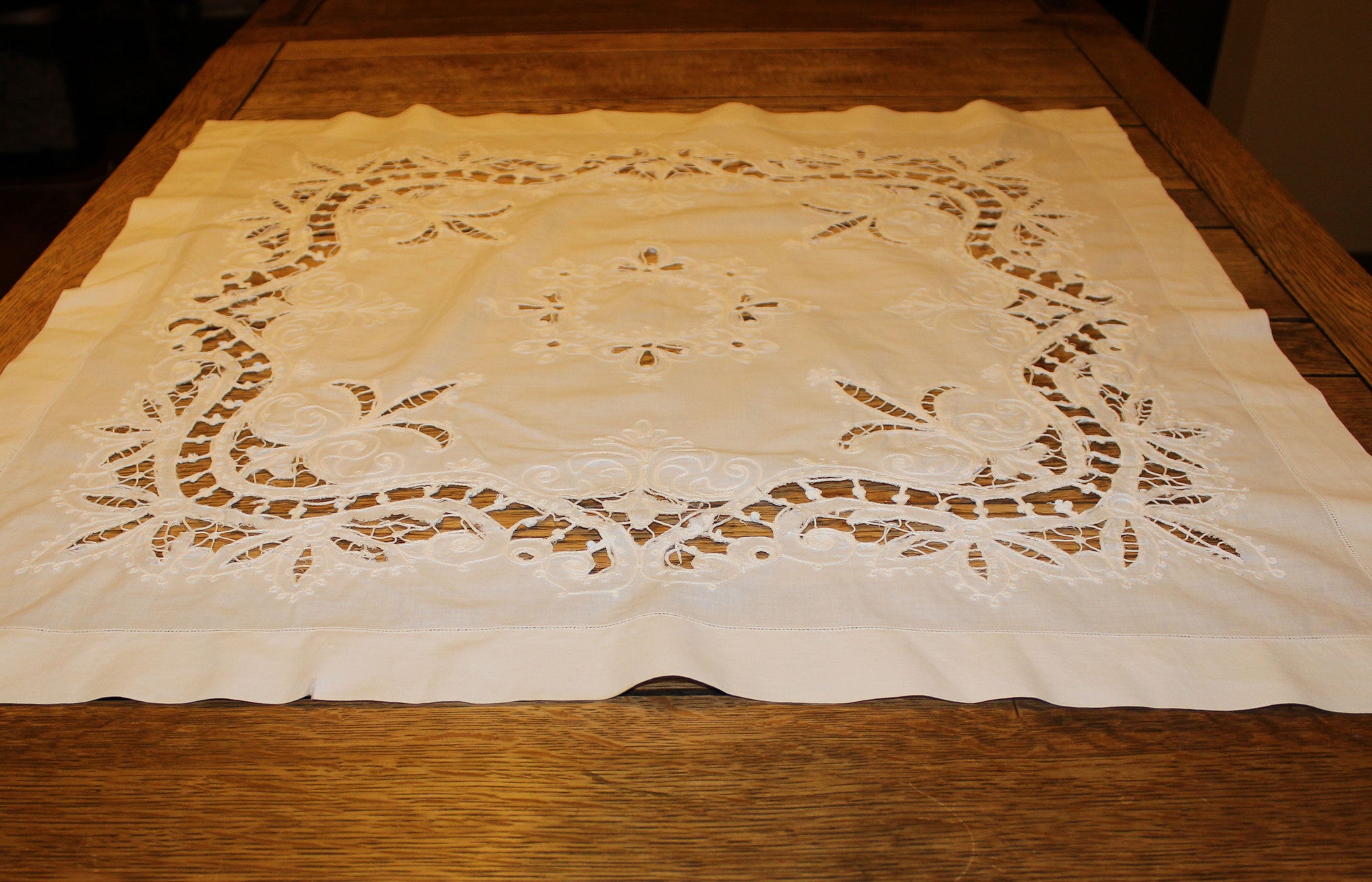 Vintage Linen Cut Work Table Topper