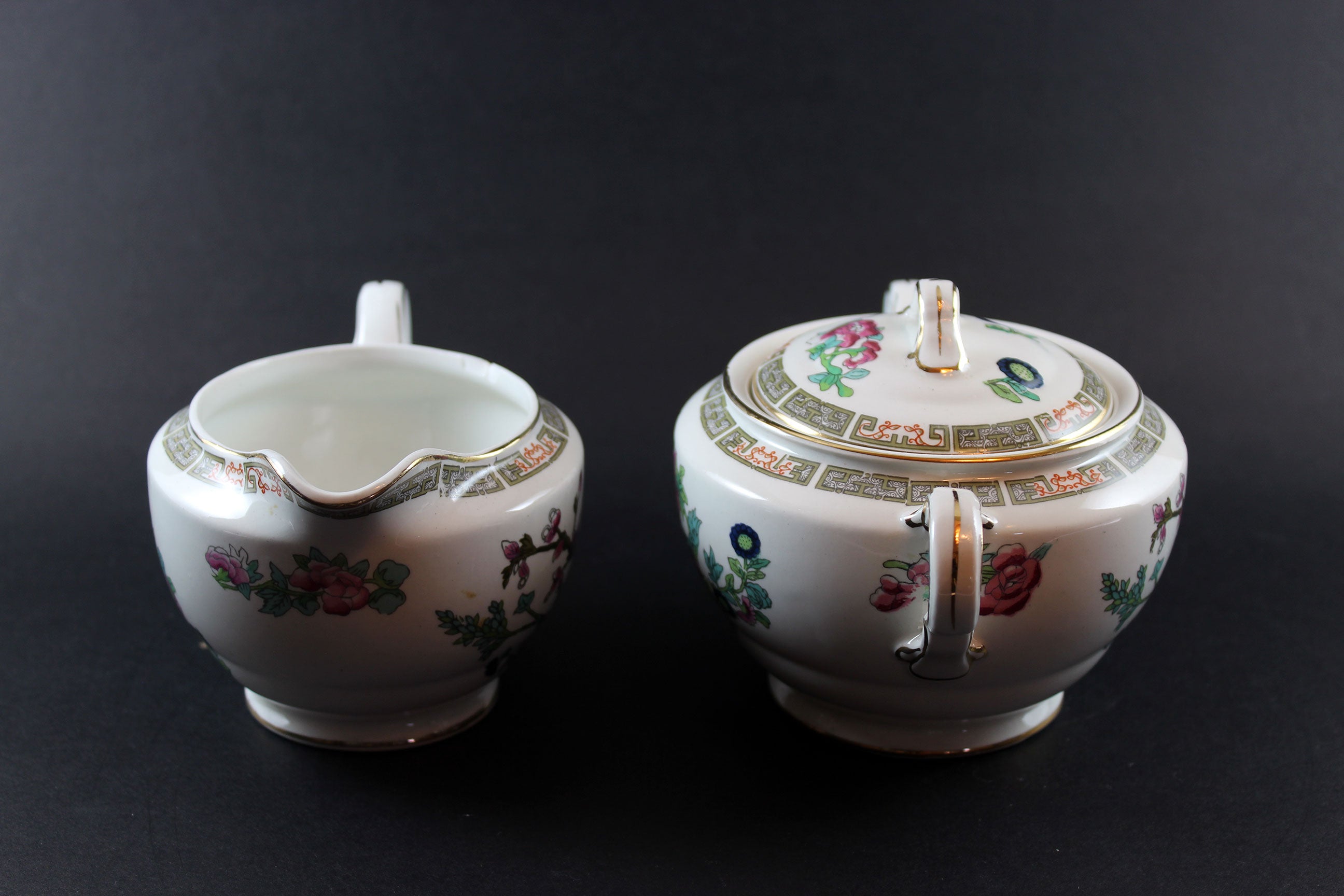 John Maddock & Sons, Indian Tree Pattern, Creamer and Covered Sugar Bowl
