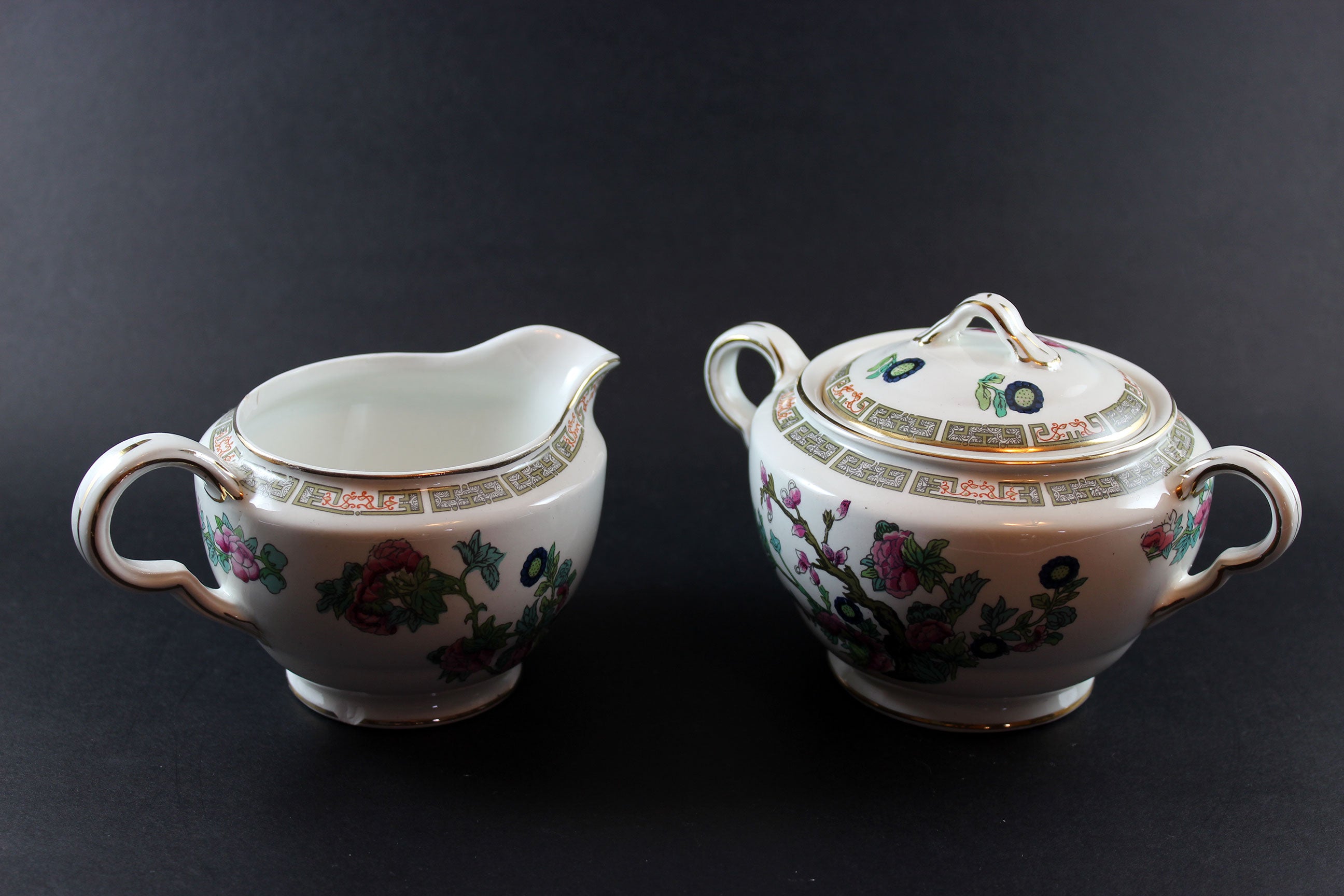John Maddock & Sons, Indian Tree Pattern, Creamer and Covered Sugar Bowl