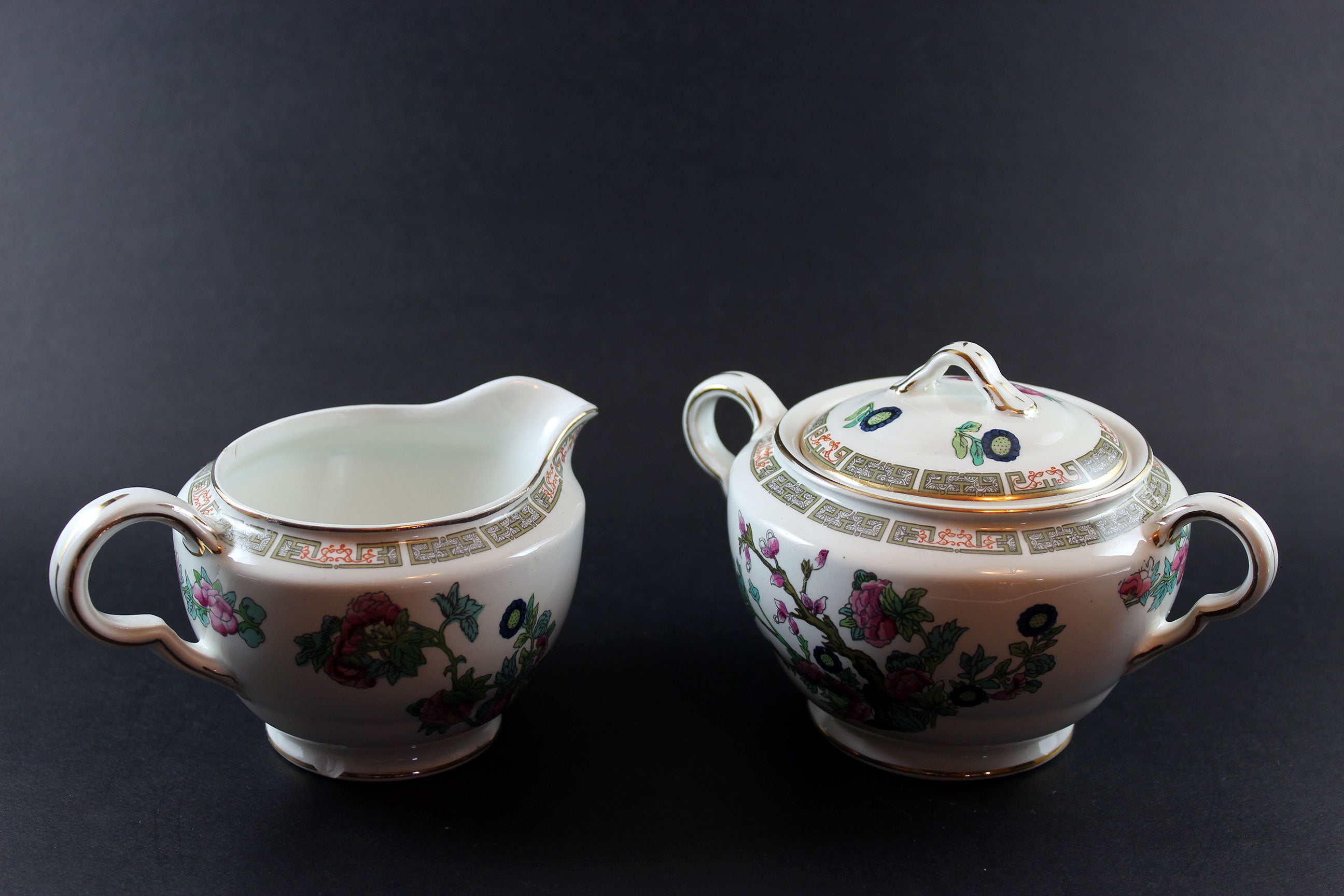 John Maddock & Sons, Indian Tree Pattern, Creamer and Covered Sugar Bowl