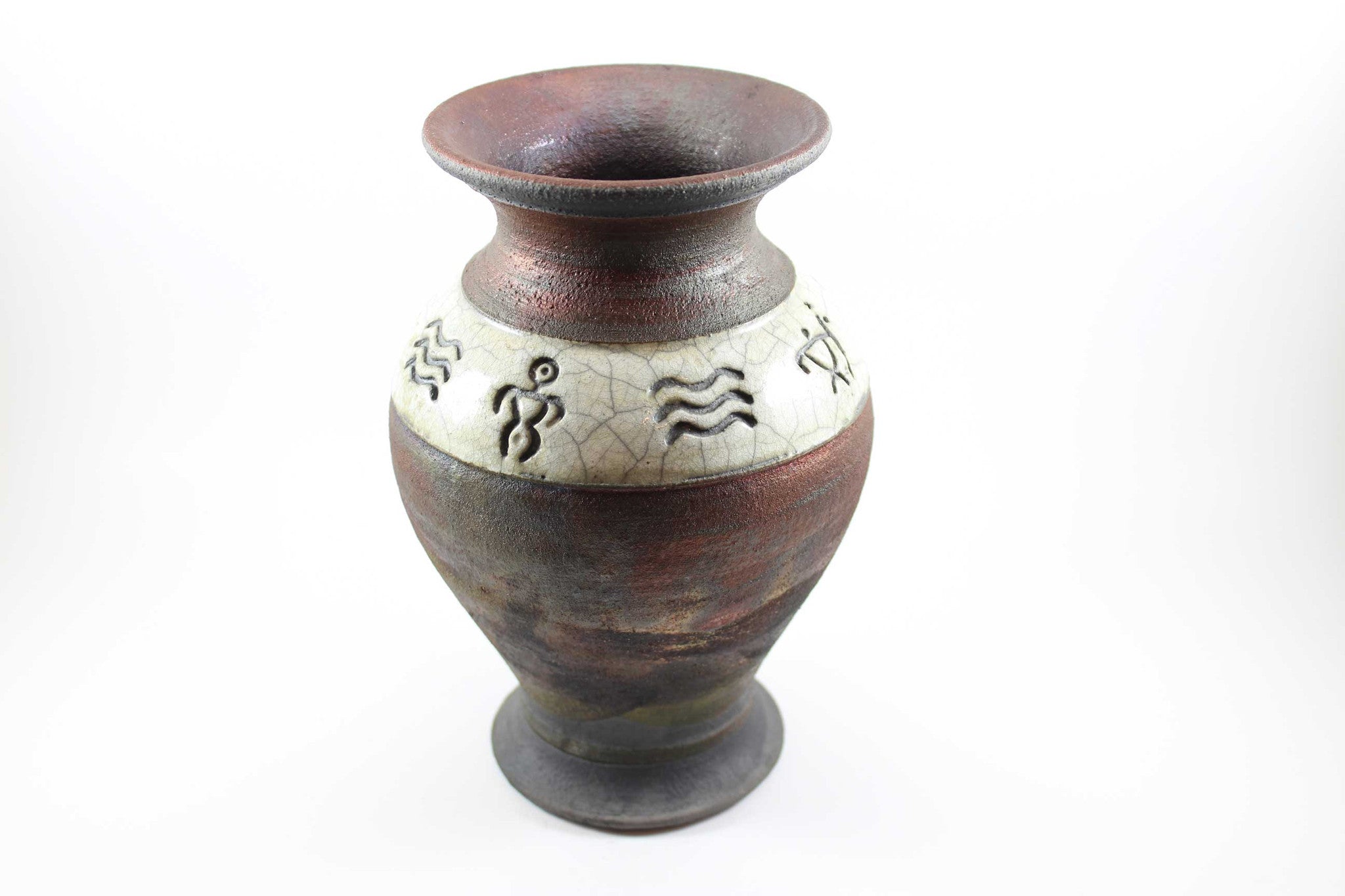 Christopher Matti Raku Petroglyph Art Vase