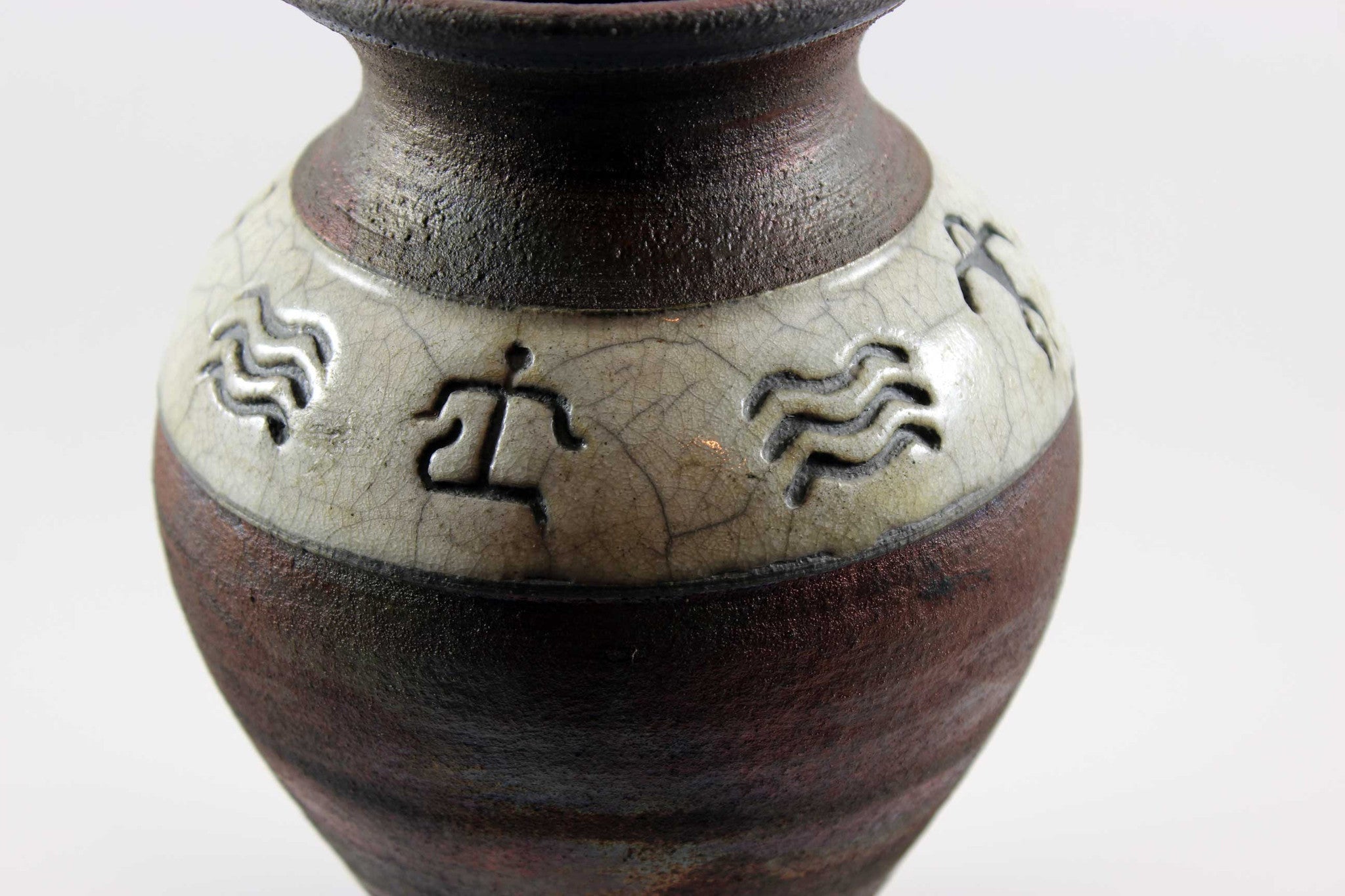 Christopher Matti Raku Petroglyph Art Vase