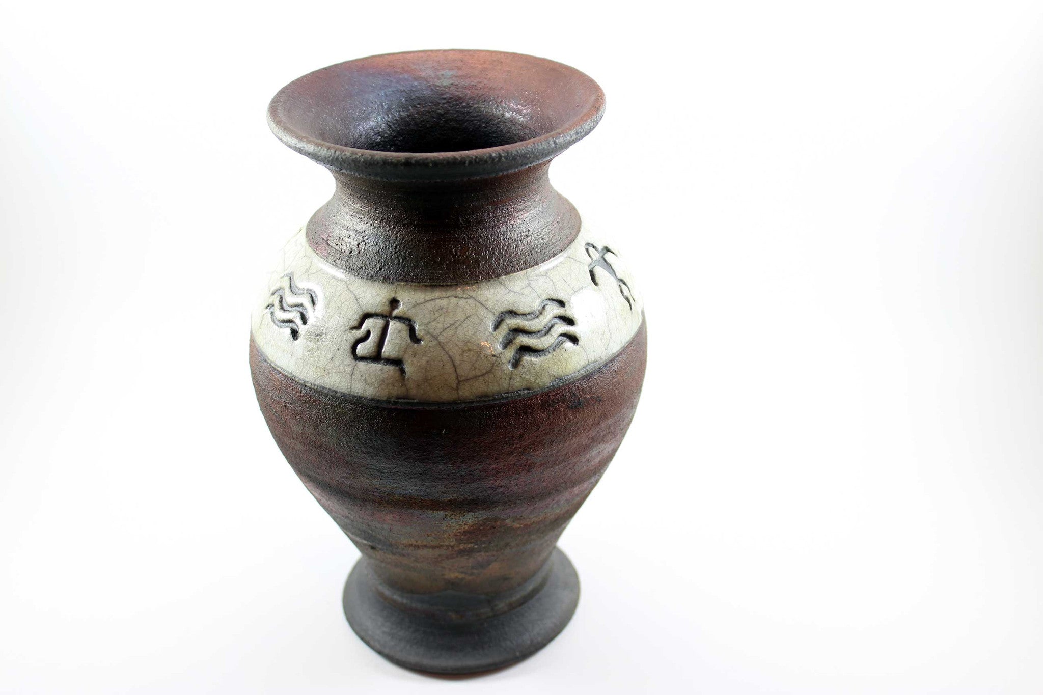 Christopher Matti Raku Petroglyph Art Vase
