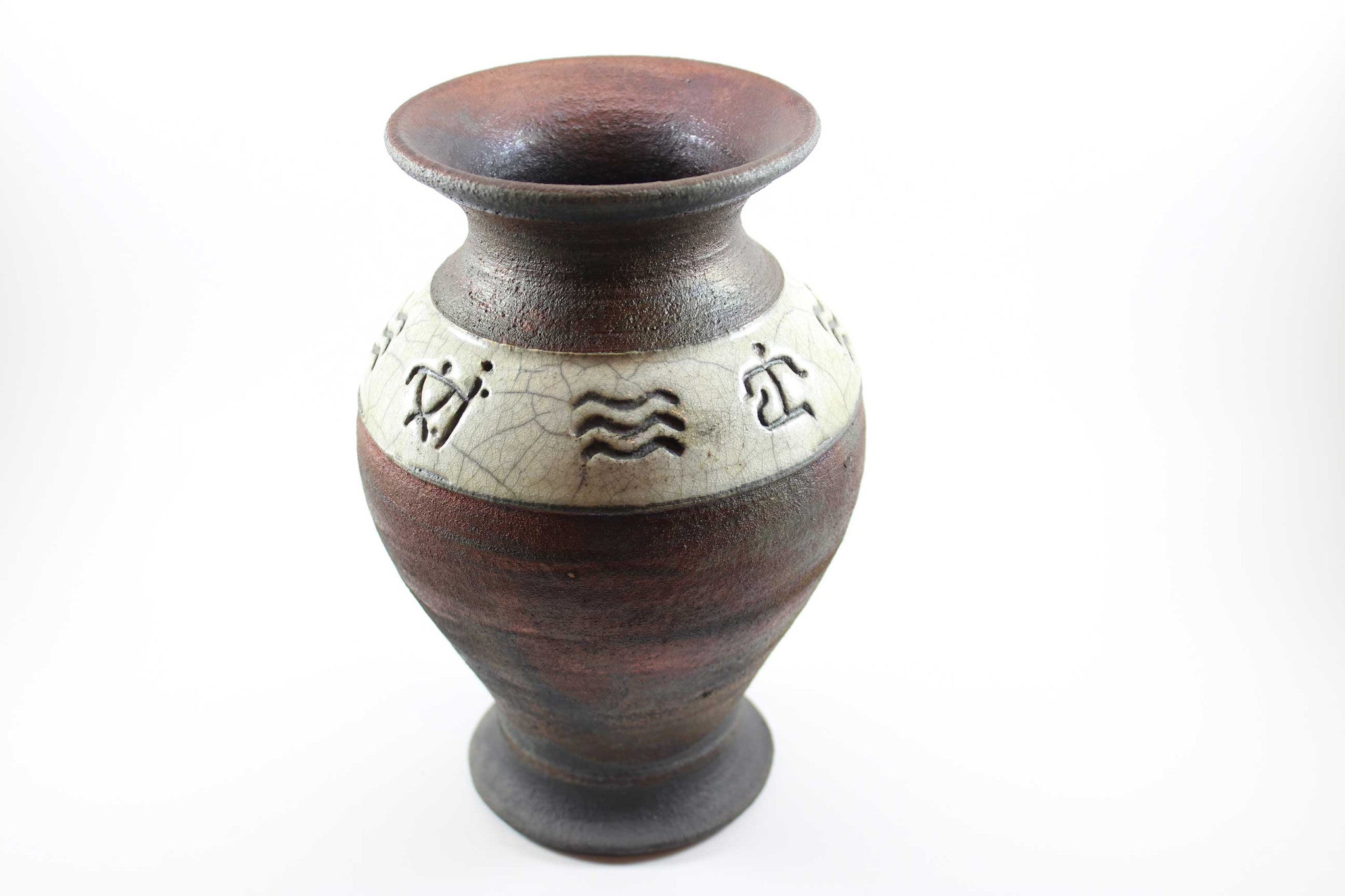 Christopher Matti Raku Petroglyph Art Vase
