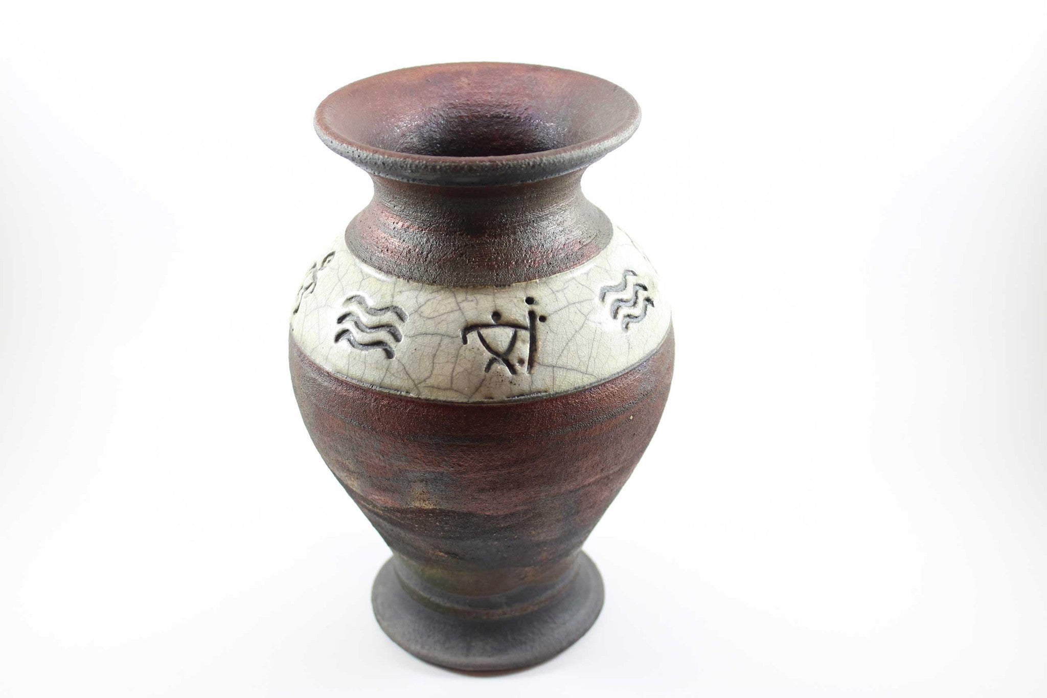 Christopher Matti Raku Petroglyph Art Vase