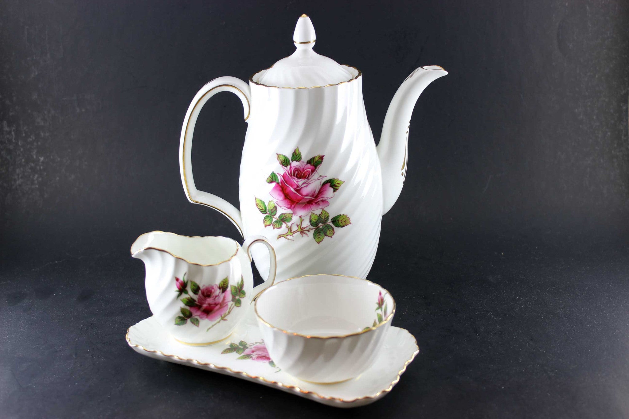 Northumbria Carleton Rose-Coffee Pot, Cream & Sugar